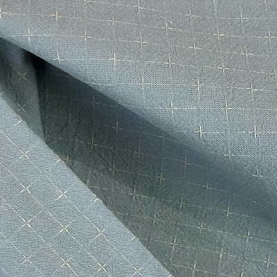 TOCHIO BAUMWOLLE garngefärbt rauchblau grau mit Struktur und eingewebten Kreuz - Japanstoff unifarb