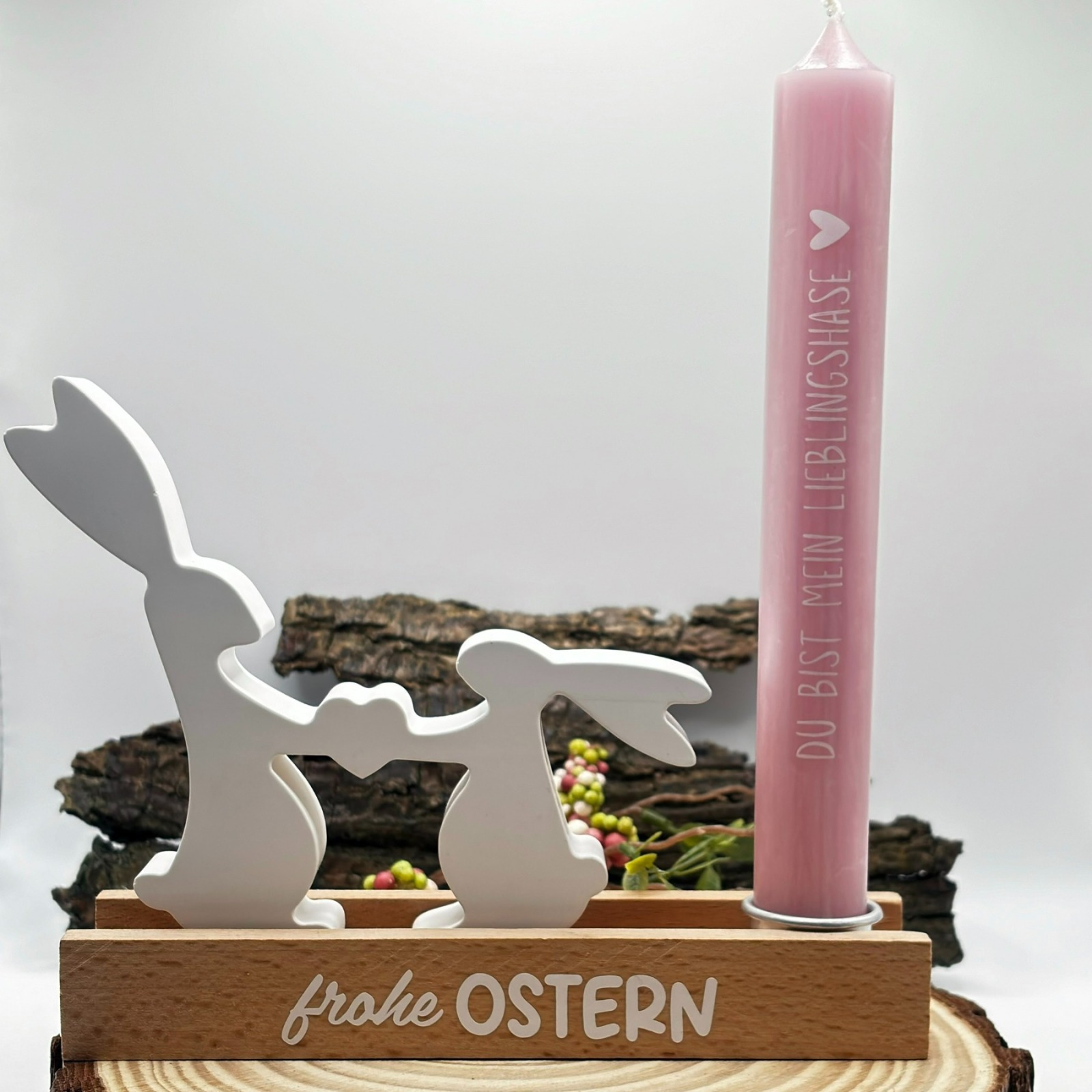 Osterdeko Lieblingshase - Hasen mit Herz aus Keraflott und Kerze mit Spruch 3