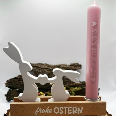 Osterdeko Lieblingshase - Hasen mit Herz aus Keraflott und Kerze mit Spruch