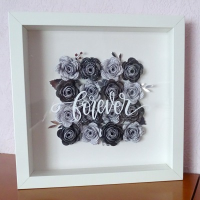 3D-Bilderrahmen Rosen in schwarz-weiß-silber - forever - Geschenk Valentinstag - Hochzeit - Dekorat