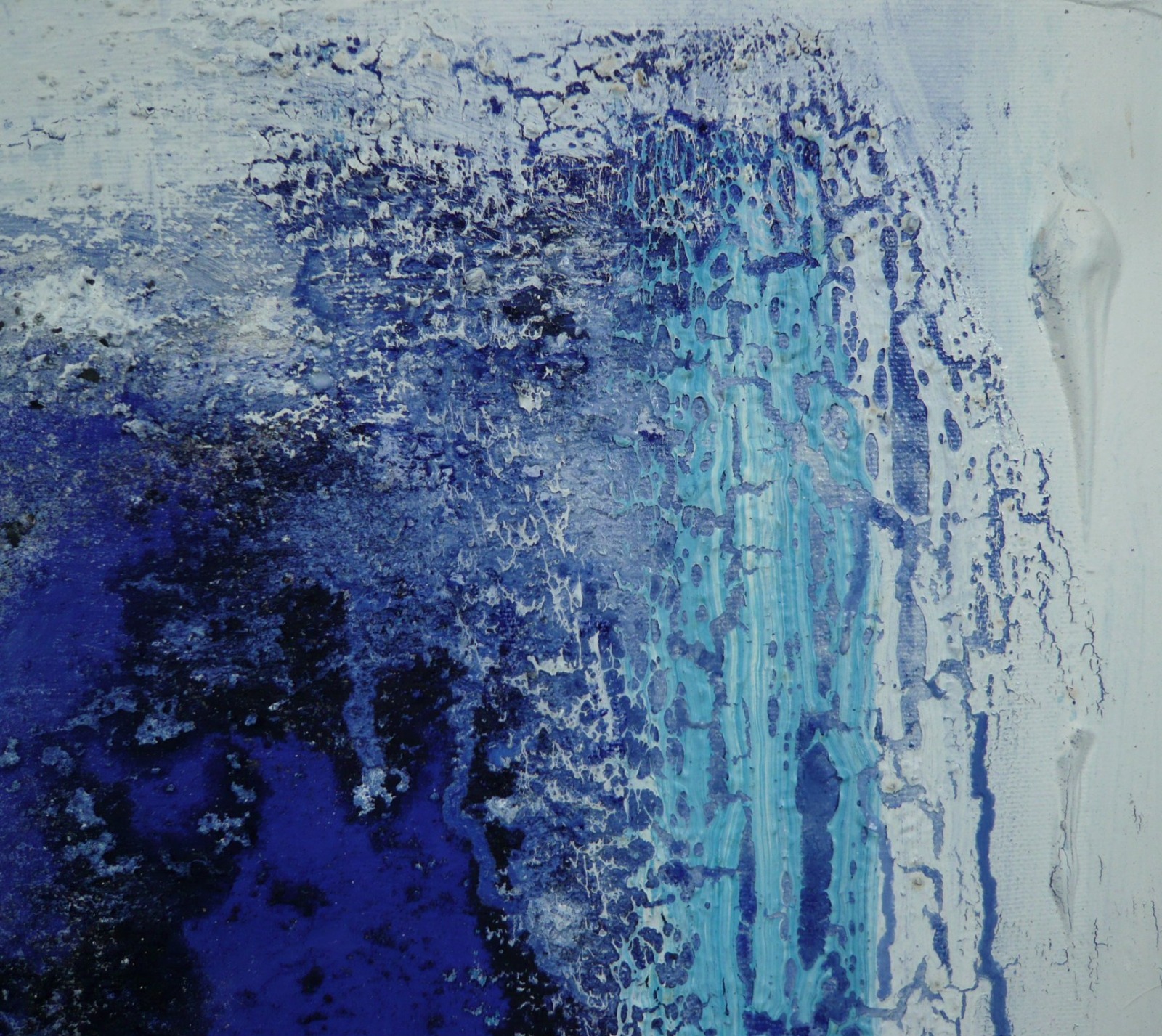 blaues Pigmentbild 120x120x6 cm Acryl Materialbild informele Malerei 6