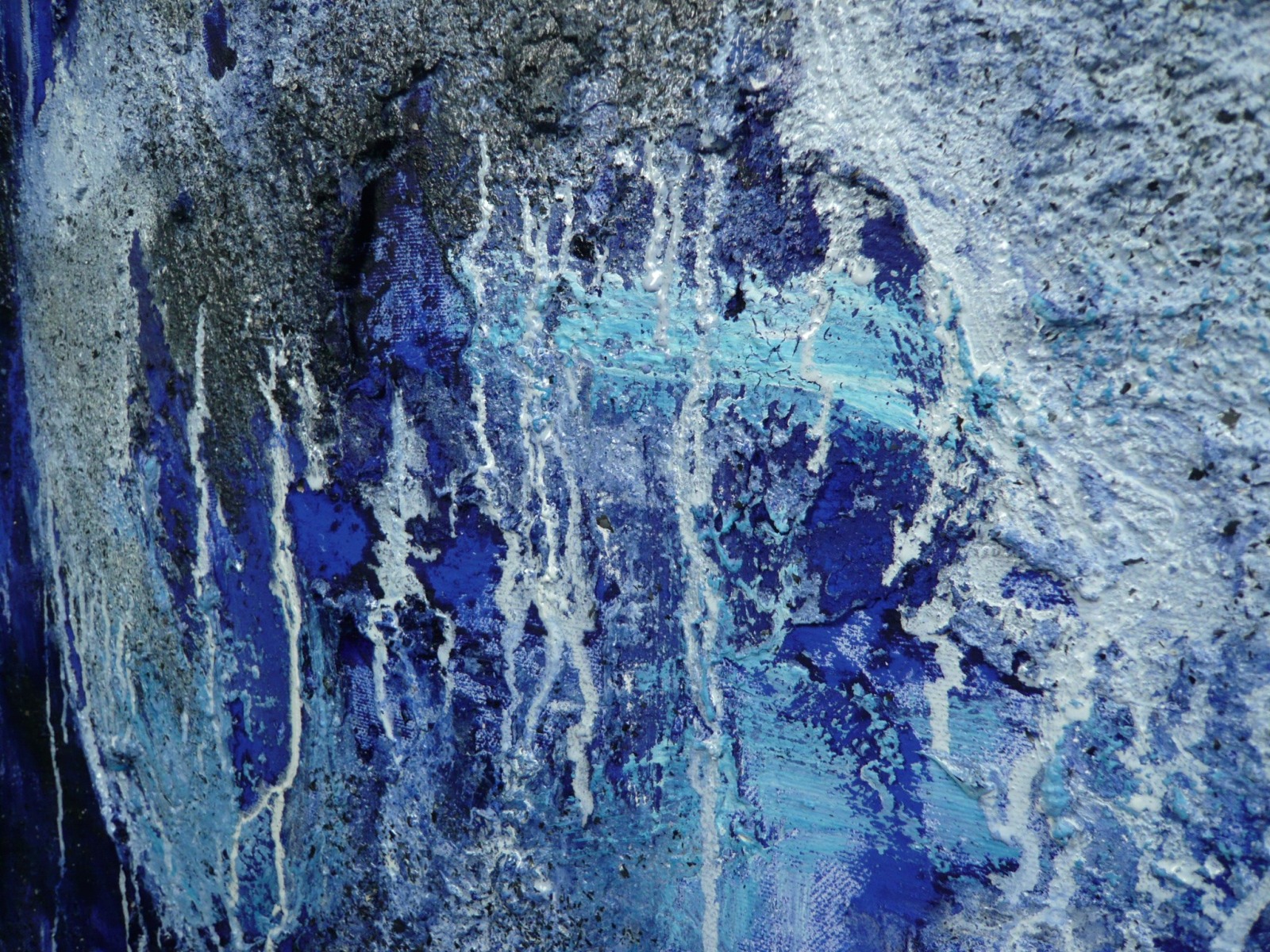 blaues Pigmentbild 120x120x6 cm Acryl Materialbild informele Malerei 7