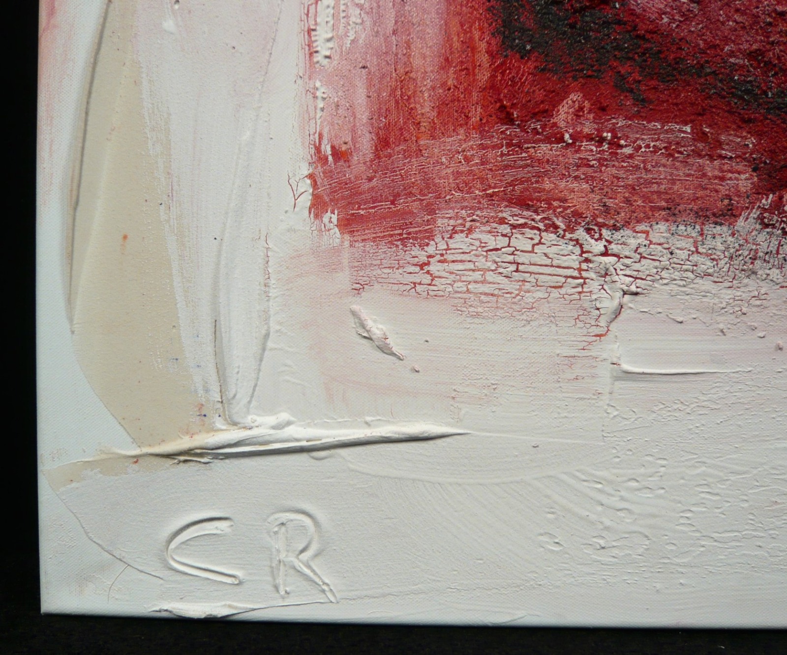 rotes Pigmentbild 120x120x6 cm Acryl Materialbild informele Malerei 3