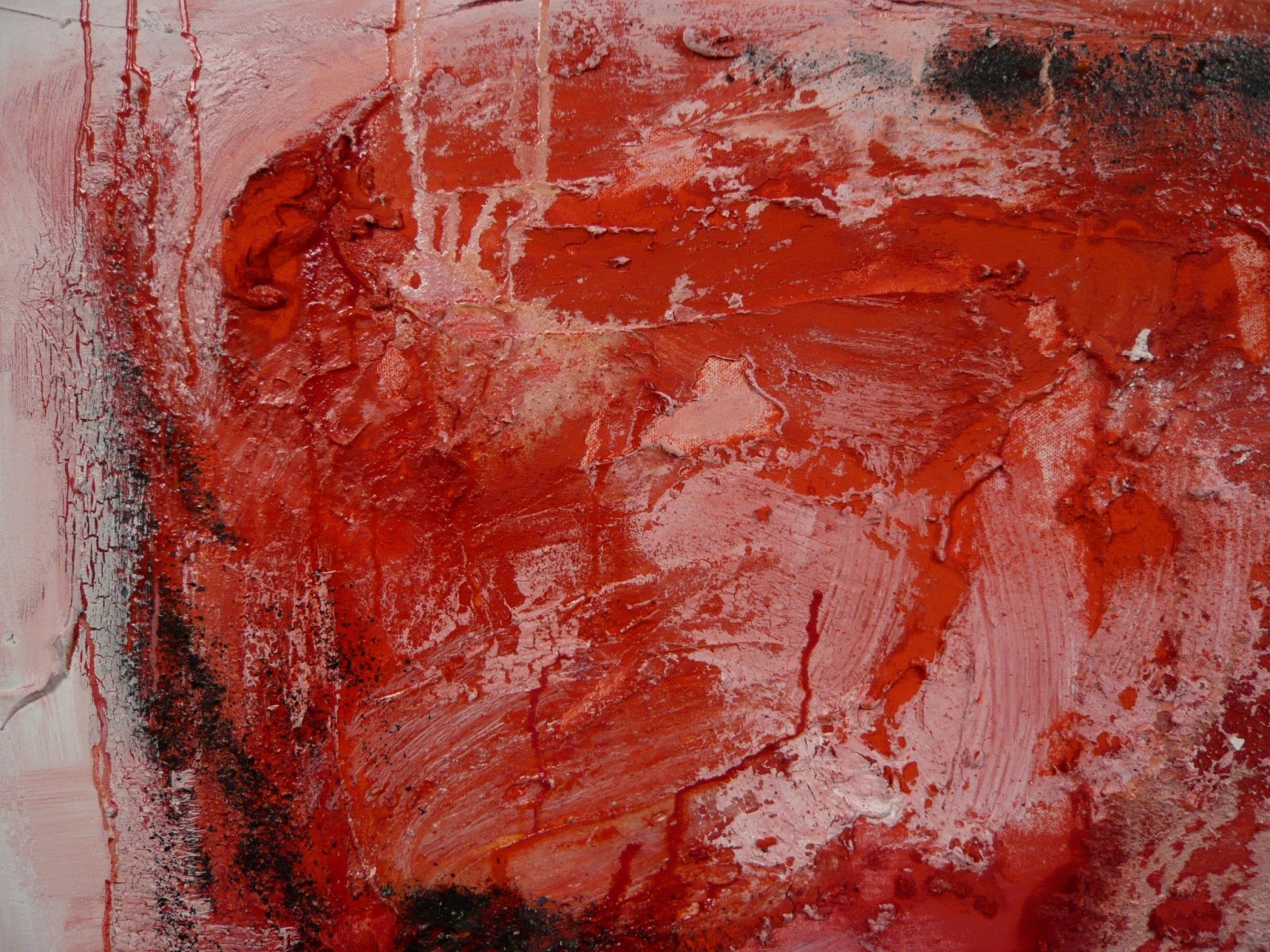 rotes Pigmentbild 120x120x6 cm Acryl Materialbild informele Malerei 4