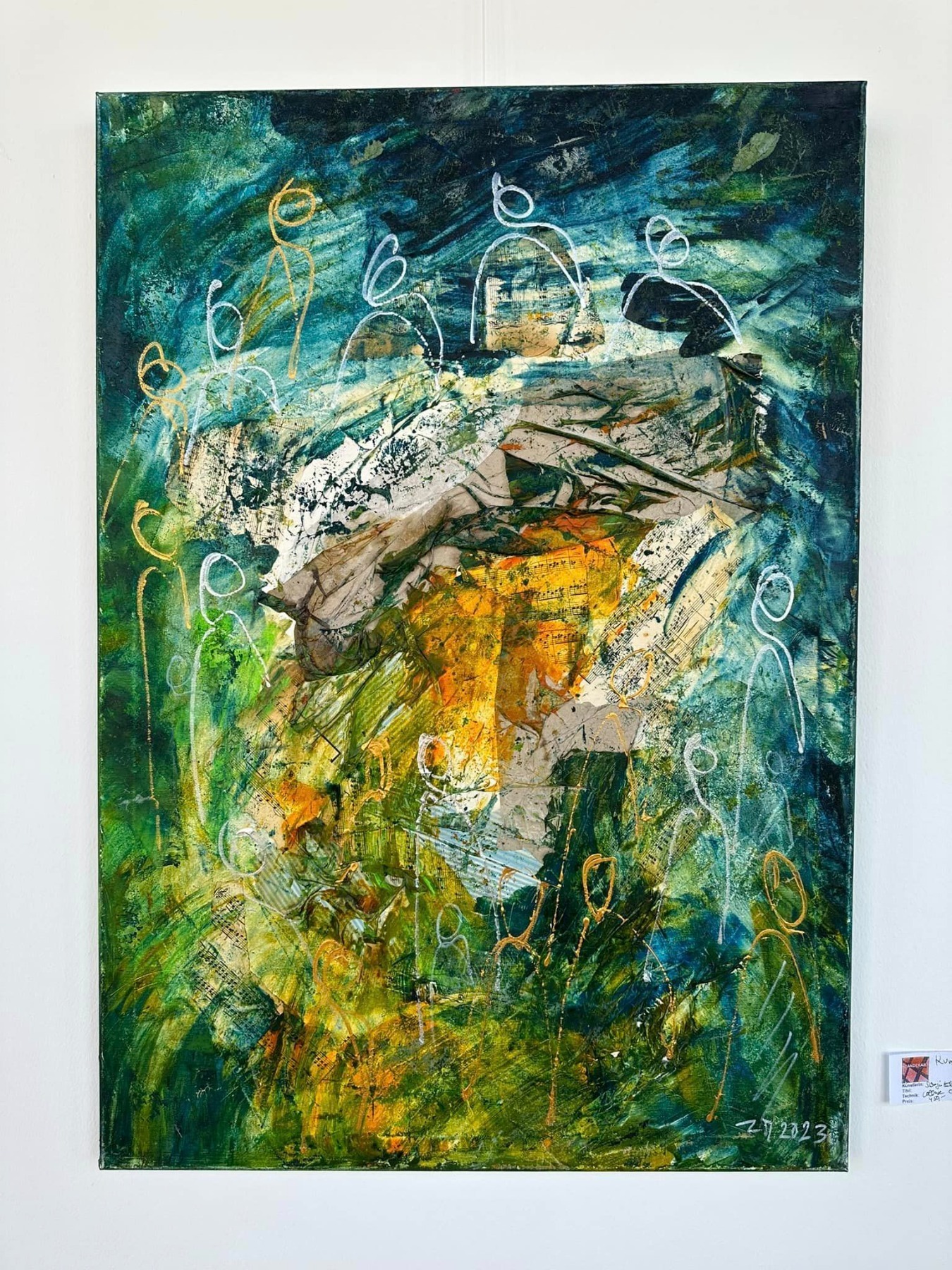 abstrakte Menschen in grün 100x70 cm Ölmalerei Collage expressive Malerei 4