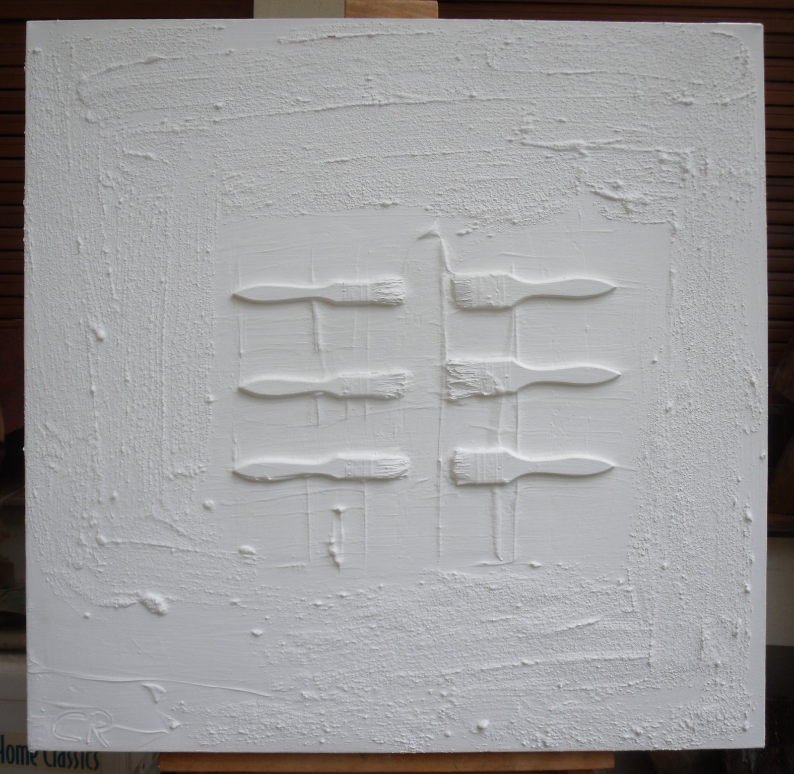 weiße Pinsel 80x80x6 cm Acryl Materialbild informele Malerei 2
