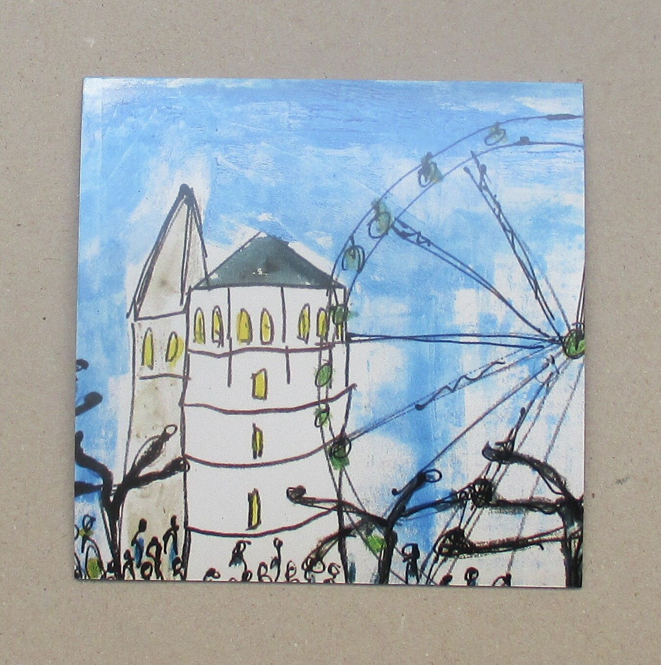 6 Düsseldorf -Szenen Burgplatz Turm je 10x10 cm auf Magneten gedruckt - signiert/x/10 numeriert