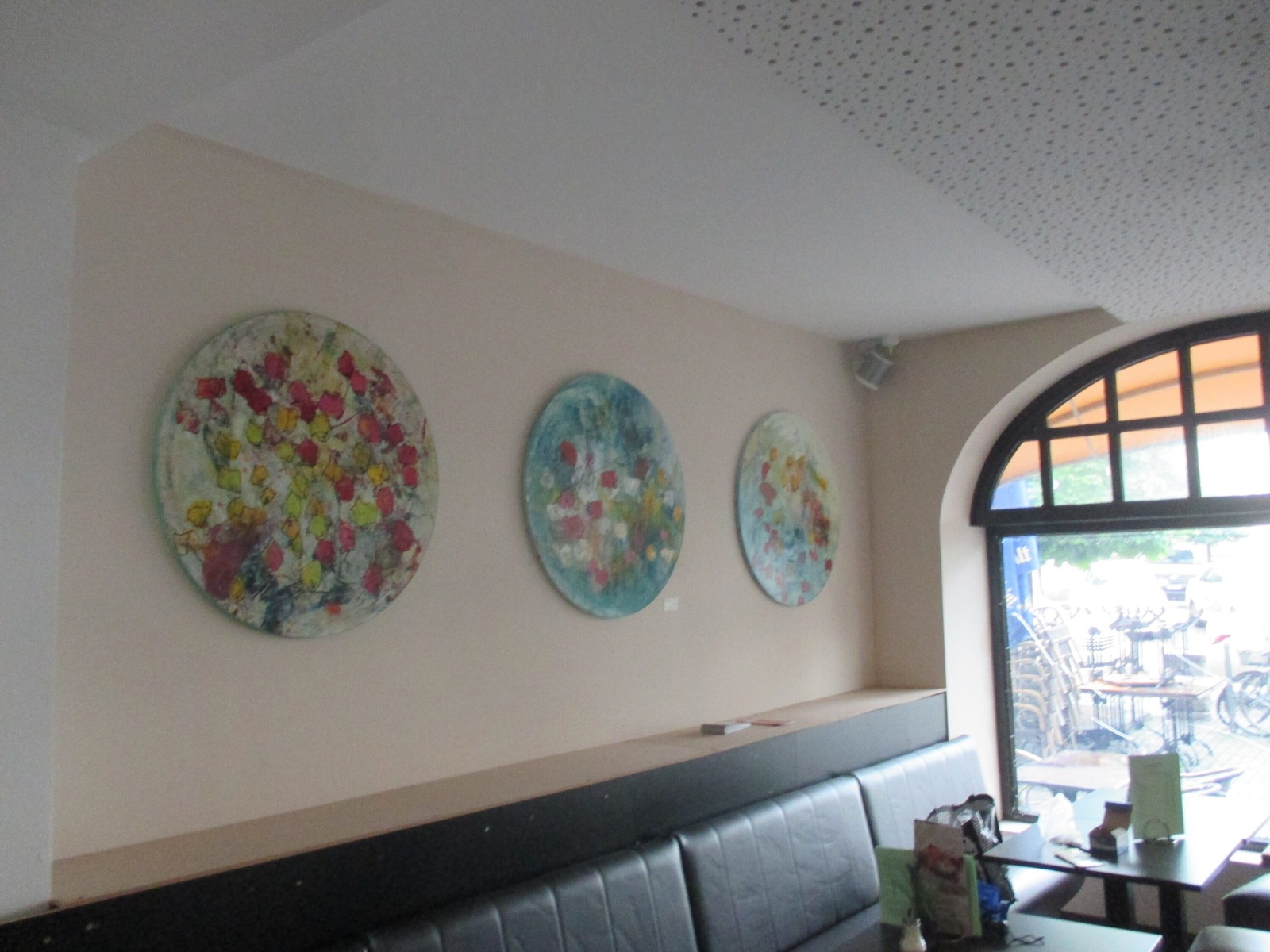 abstraktes Rundes Malerei Original Zeichnung Oel und Acryl auf runder Leinwand gespannt 90 cm