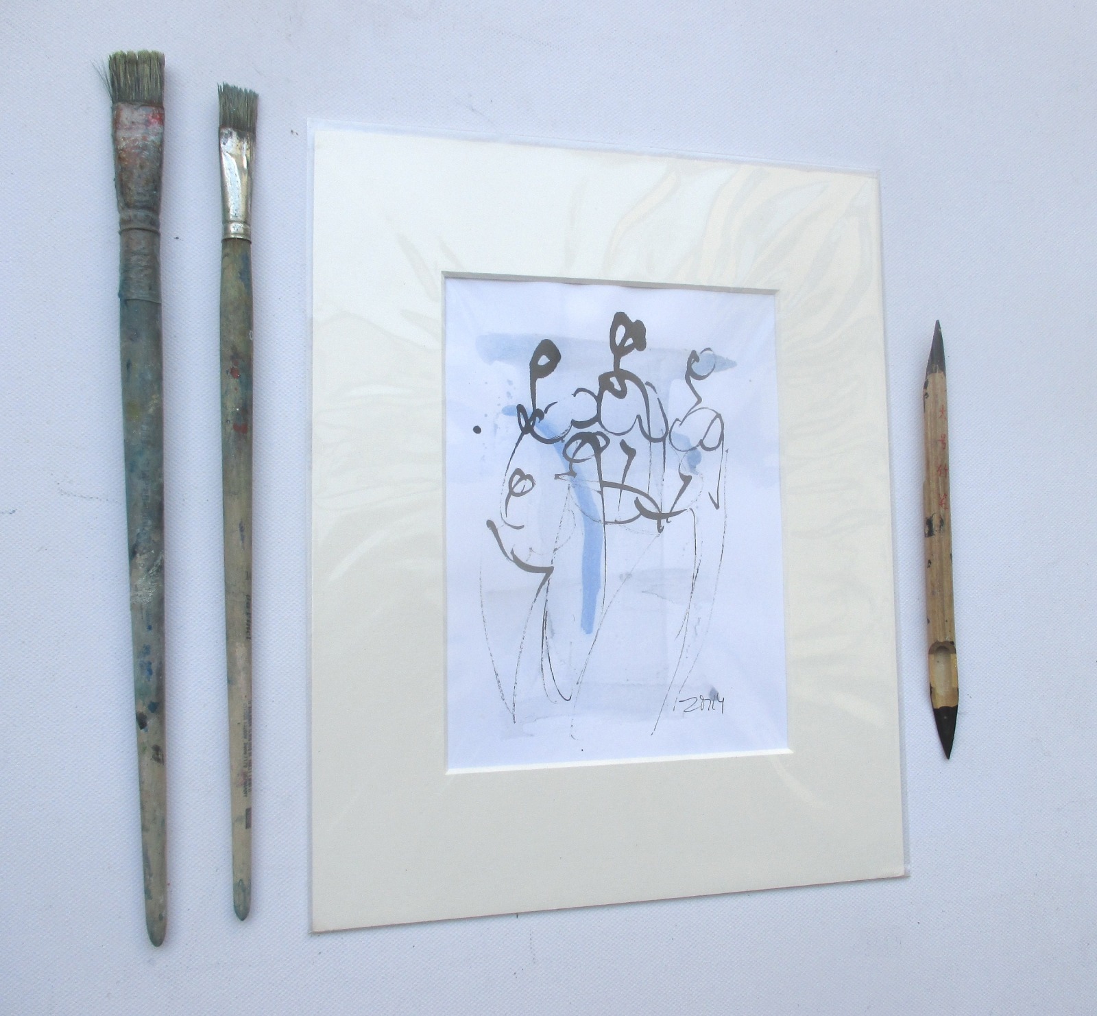Frauen - Original Zeichnung auf Künstlerpapier -21x14cm in PP mit Bambusfeder - farbige Tuschen- 6
