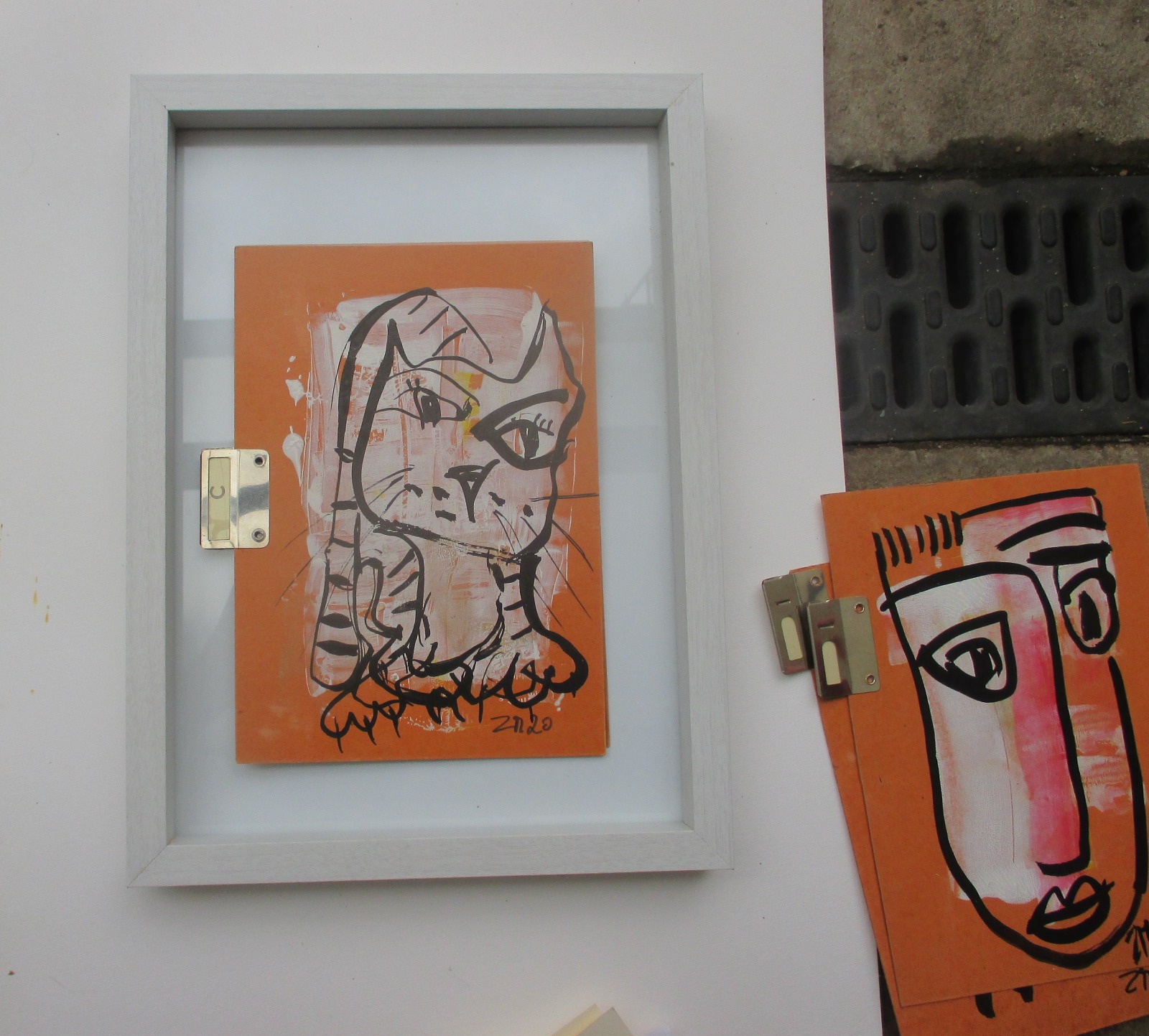 wilde Katze expressive Original Zeichnung auf Karteikarte ohne Rahmen Tusche 20x15 cm 2