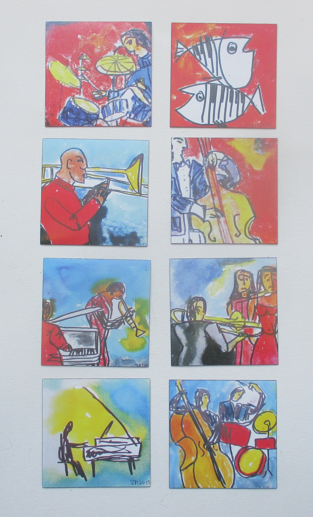 1 x Music-Szenen Trompete je 10x10 cm auf Magnet gedruckt - signiert/x/10 numeriert kostenloser