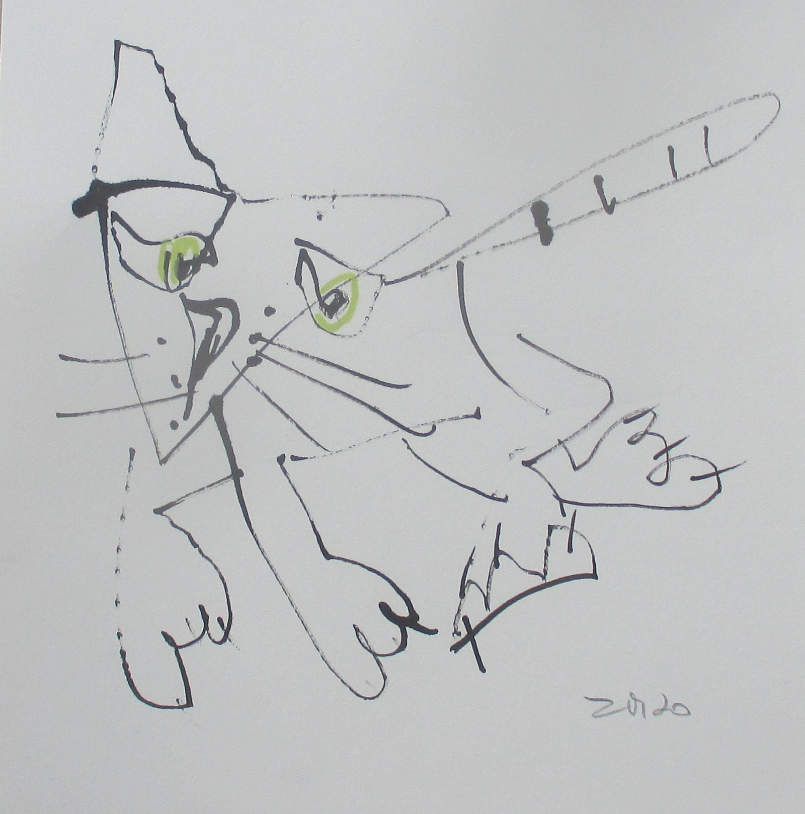 wilde schwarz-weiss Katze expressive Original Zeichnung auf Papier Tusche -20x20 cm