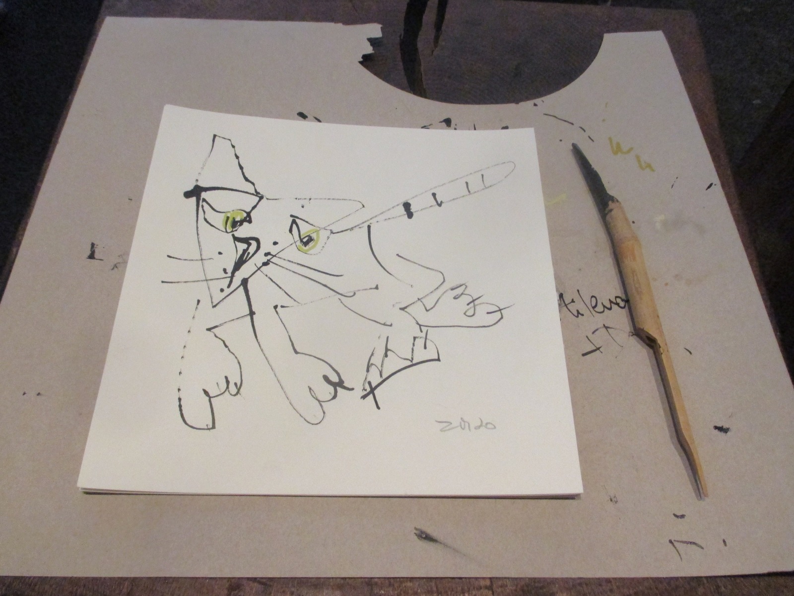 wilde schwarz-weiss Katze expressive Original Zeichnung auf Papier Tusche -20x20 cm 3