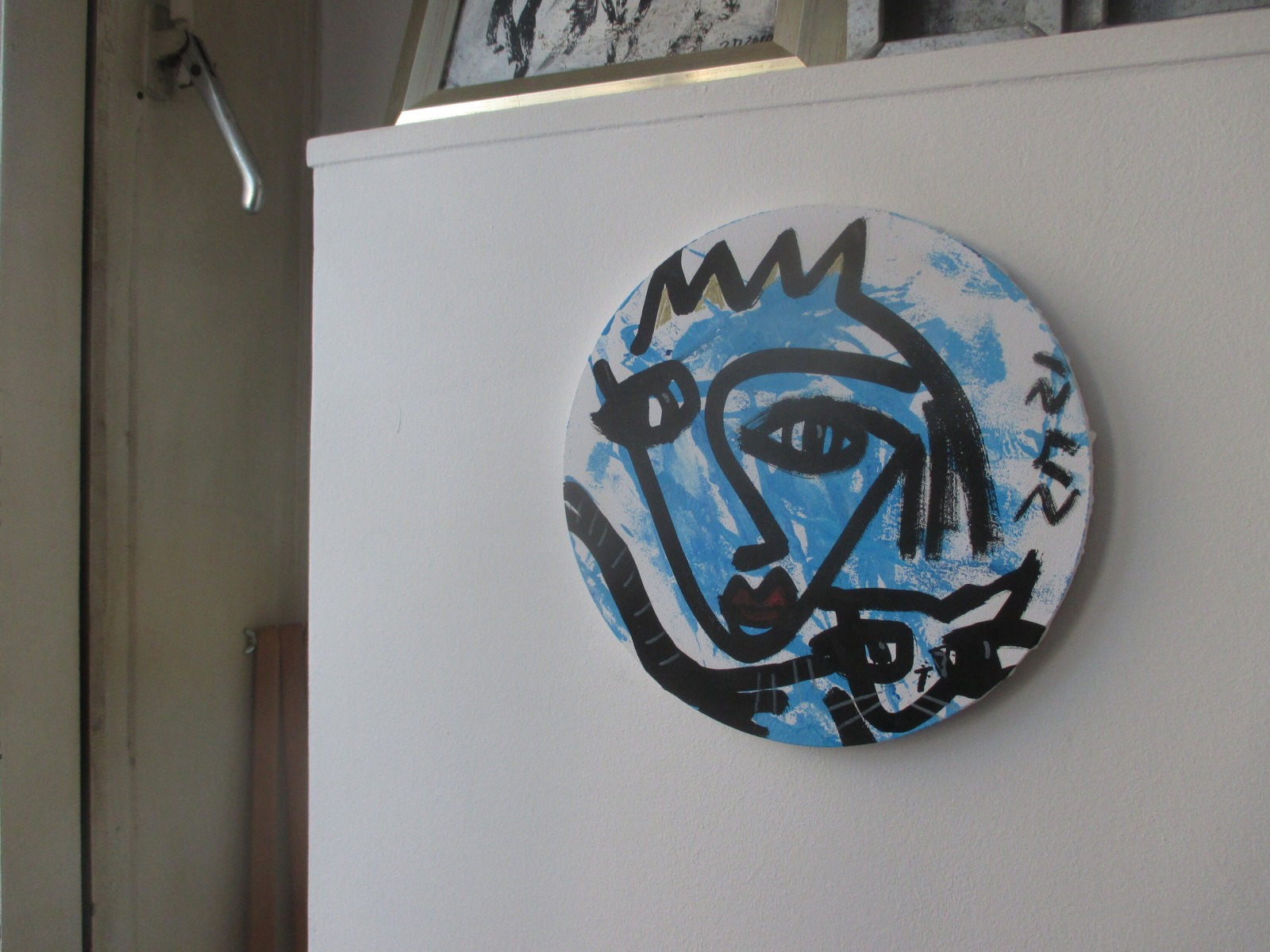 blaue Königin mit Katze Original-Zeichnung auf 30 cm runder Leinwand, Acryl 6