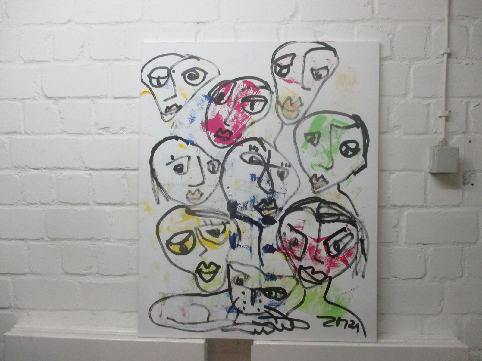 Gesichter Original Zeichnung Acryl / Leinwand / 80x100 cm Menschen Kommunikation 2