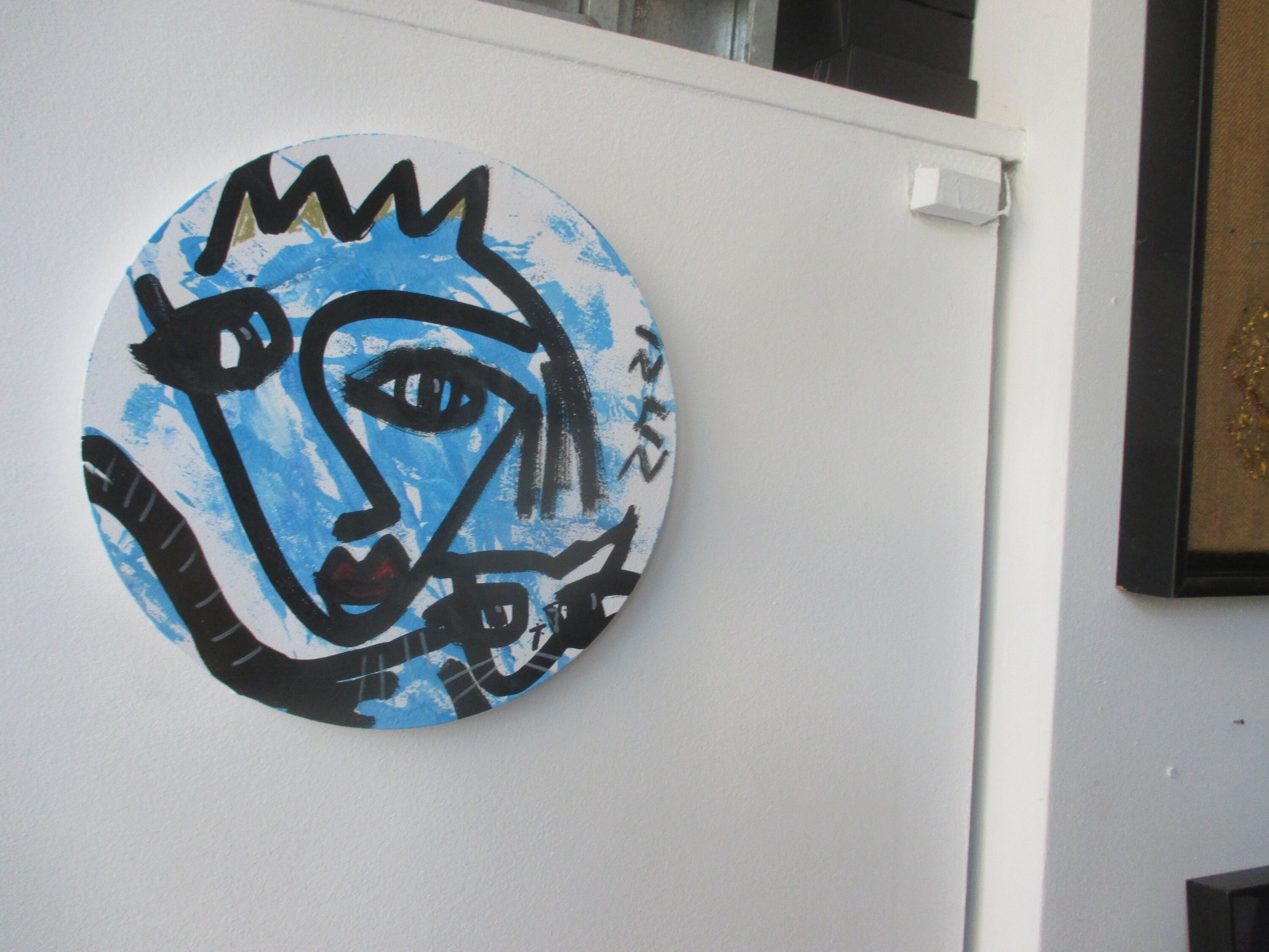 blaue Königin mit Katze Original-Zeichnung auf 30 cm runder Leinwand, Acryl 7