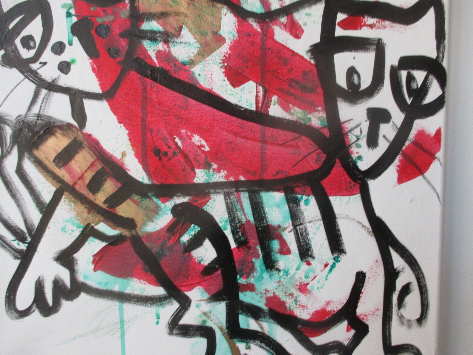 expressive rote Königin mit Katze, Leinwand / Zeichnung 40x60 cm auf Leinwand original 5