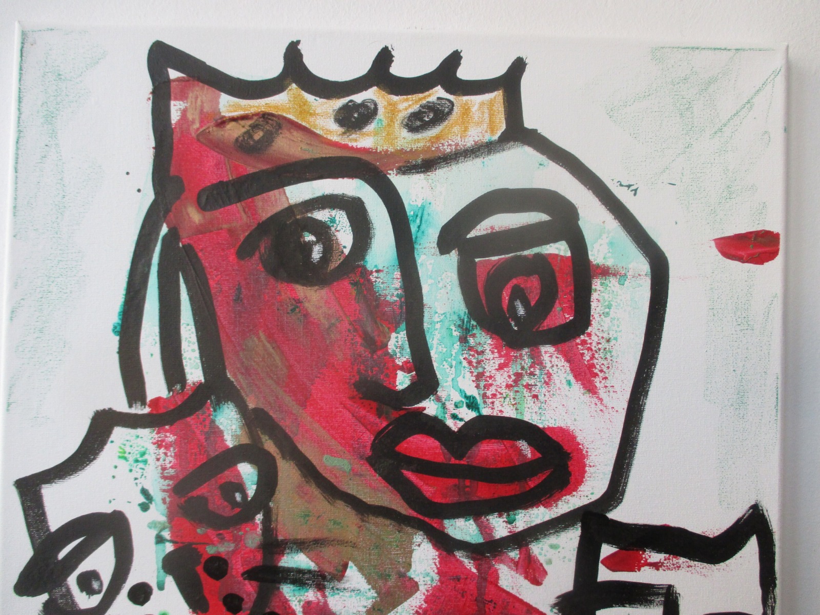 expressive rote Königin mit Katze, Leinwand / Zeichnung 40x60 cm auf Leinwand original 4