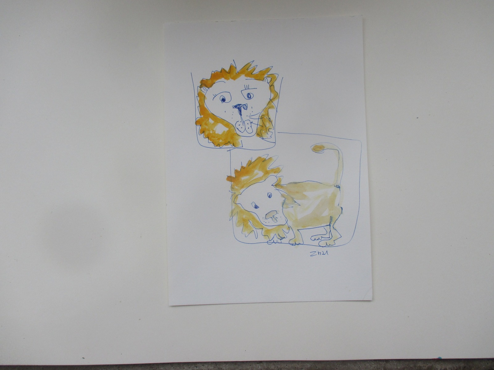 Löwen Sternzeichen individualisierbar Zeichnung 30x21 Feder-Zeichnung Aquarell 3