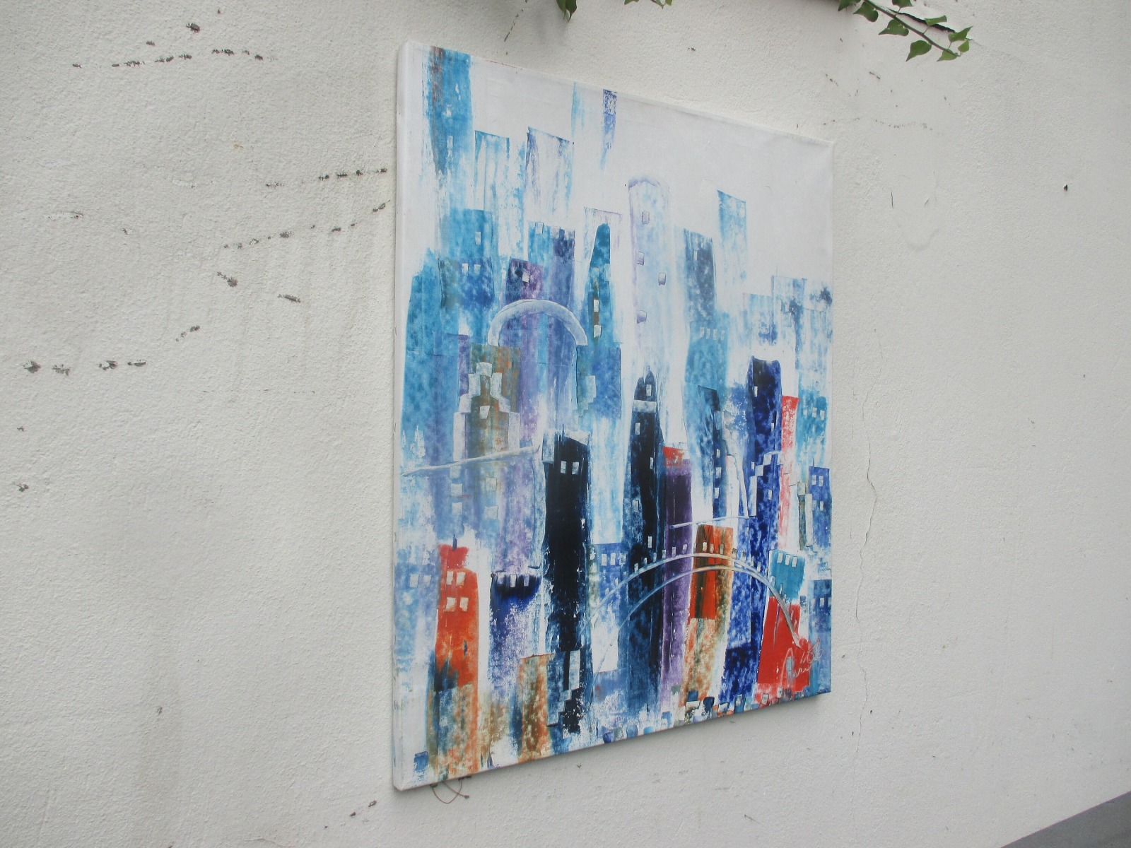 Abstrakte Blaue Stadt Original, Malerei, 80x95cm Leinwand, abstrakte Kunst,Malerei, 2