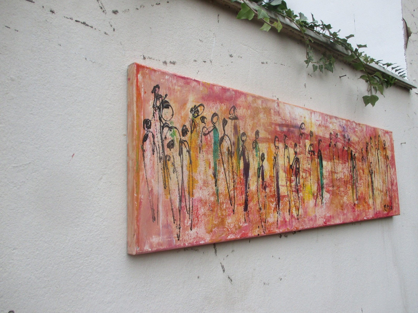Abstrakte Leute, Original, Malerei, 40 x 140 cm Leinwand, Stadtleben, abstrakte Kunst,Malerei, 8