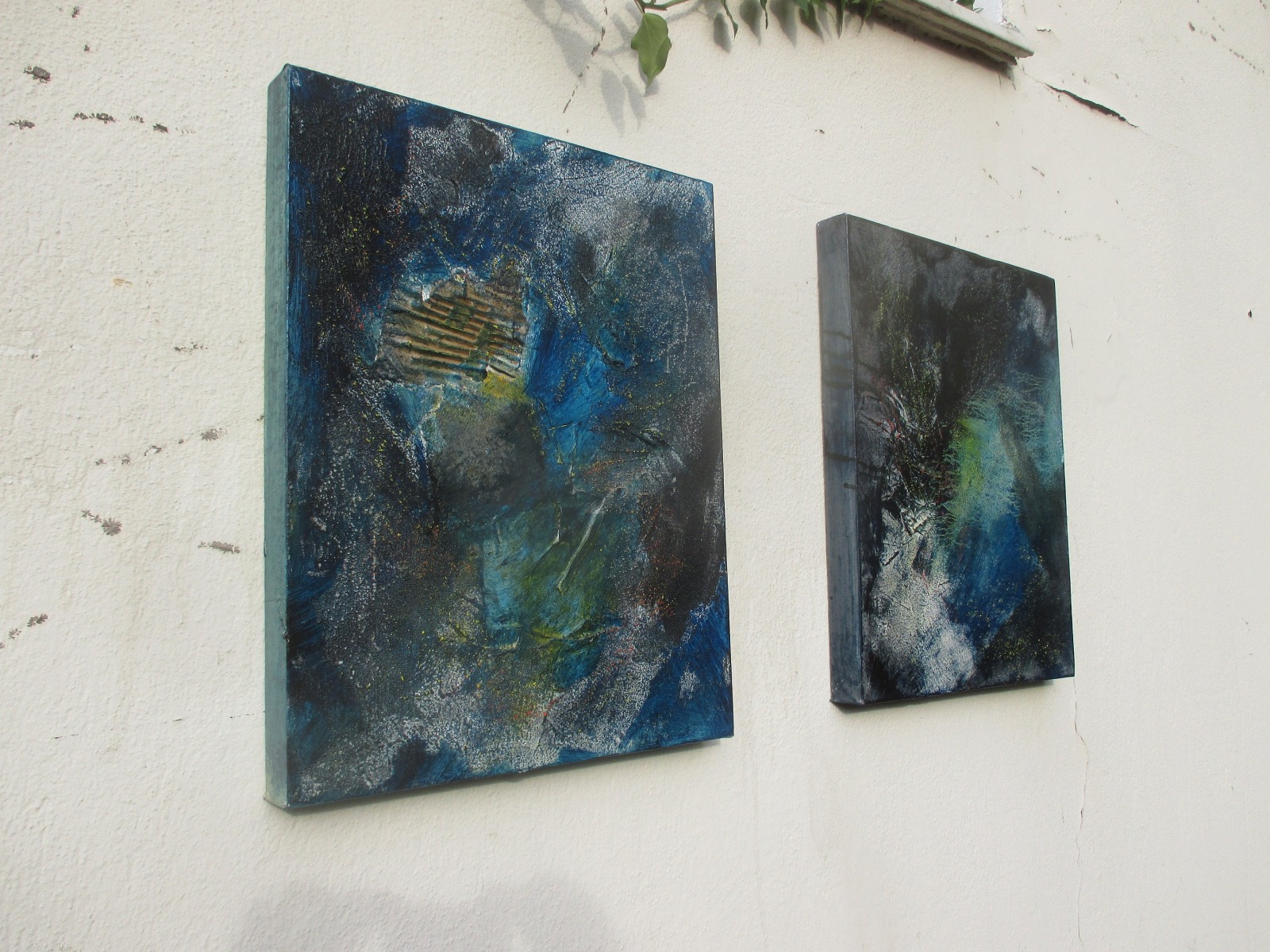 2 Blaue Collagen auf Leinwand Original mixedmedia je 40x 50 cm Sonja Zeltner-Müller 2