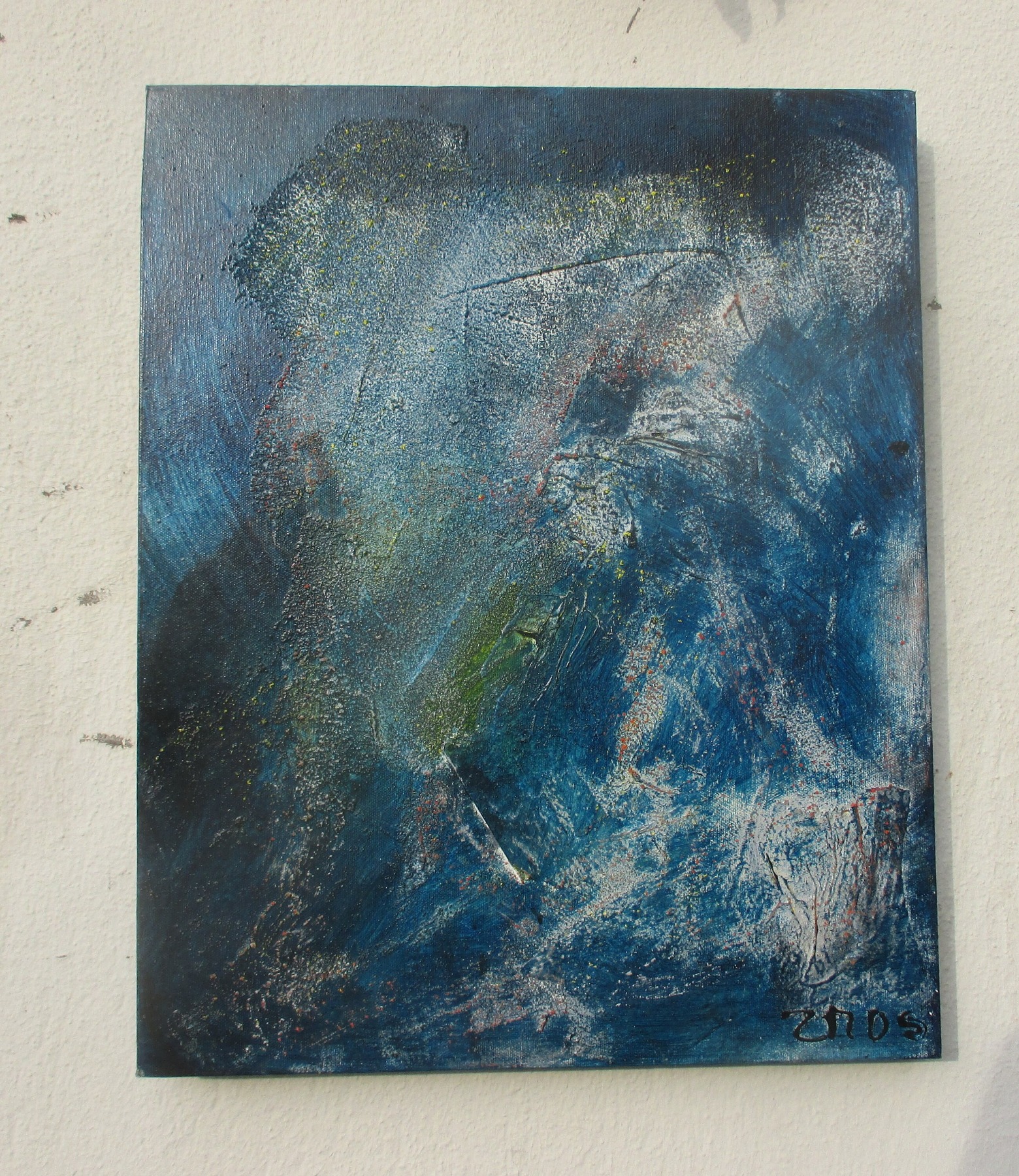 abstrakte moderne Malerei Blau je 40x50 cm MixedMedia Collage Original Oel / Leinwand 2