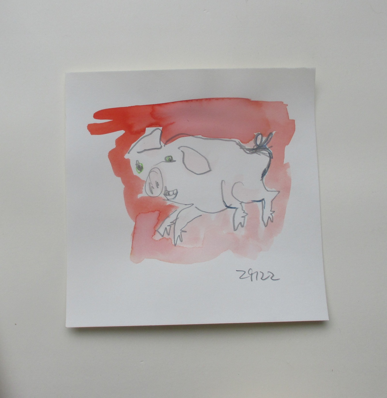 4 x wilde Schweine expressive Original Zeichnungen auf Papier Tusche 4x20x20 cm 4