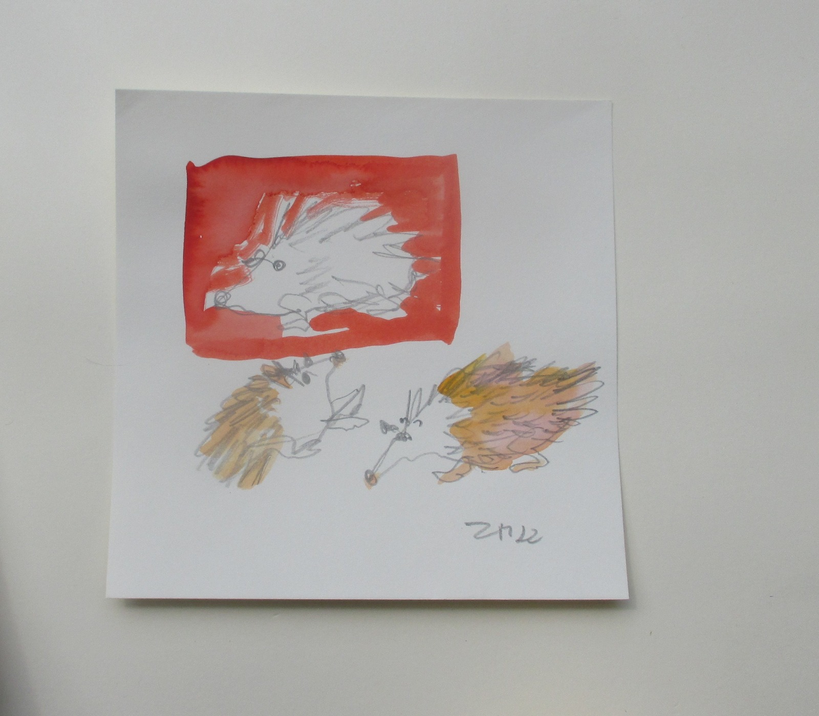 4 x wilde Frösche, Igel, Fische expressive Original Zeichnungen auf Papier Tusche 4x20x20 cm 4