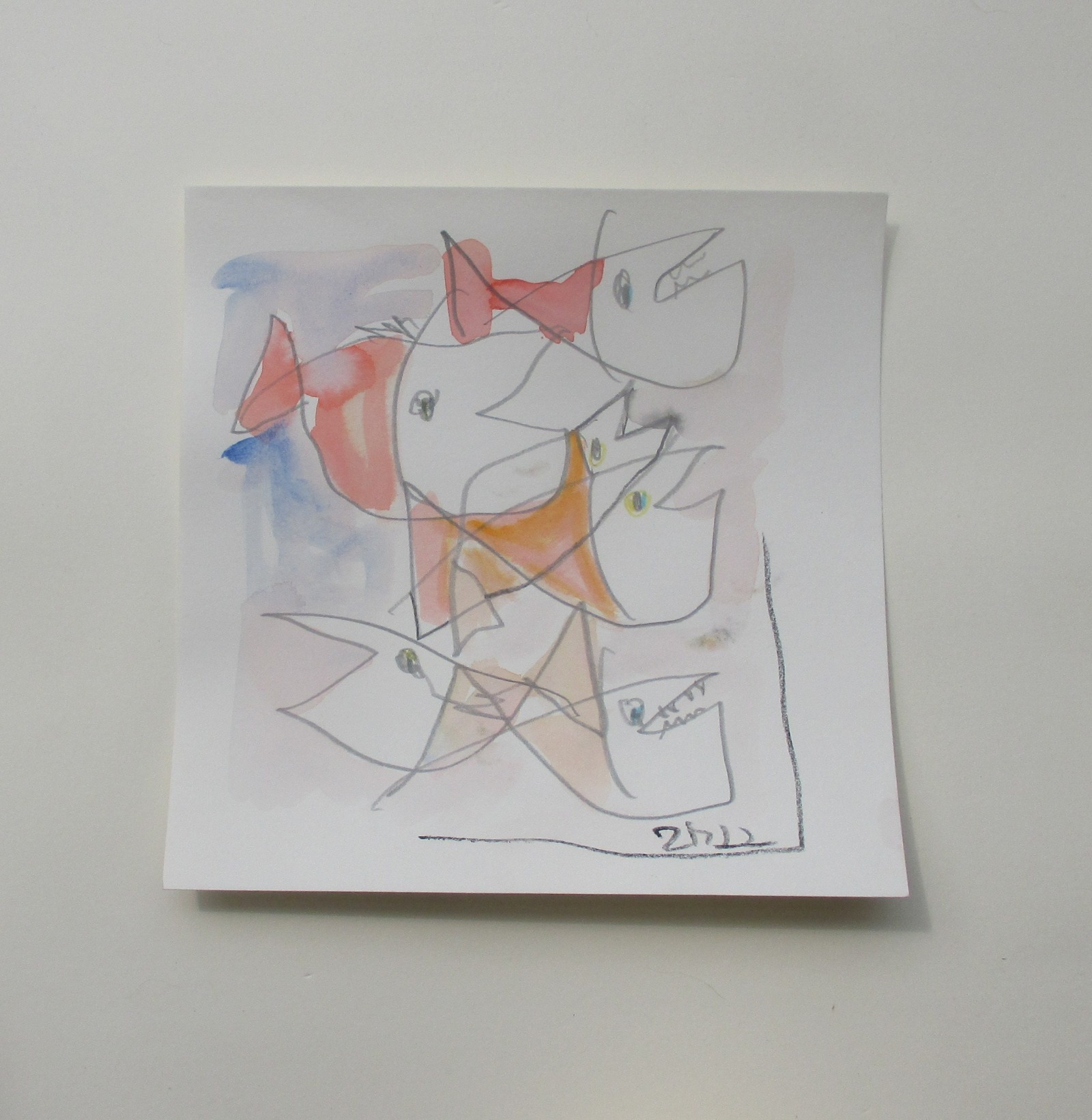 4 x wilde Frösche, Igel, Fische expressive Original Zeichnungen auf Papier Tusche 4x20x20 cm 6
