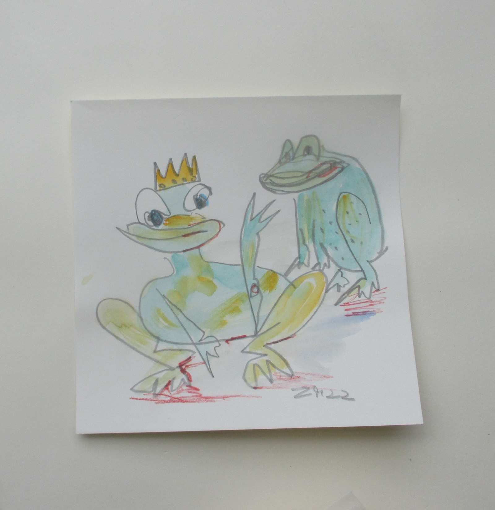 4 Frösche Froschkönige expressive Original Zeichnung auf Papier Tusche 4x20x20 cm 2