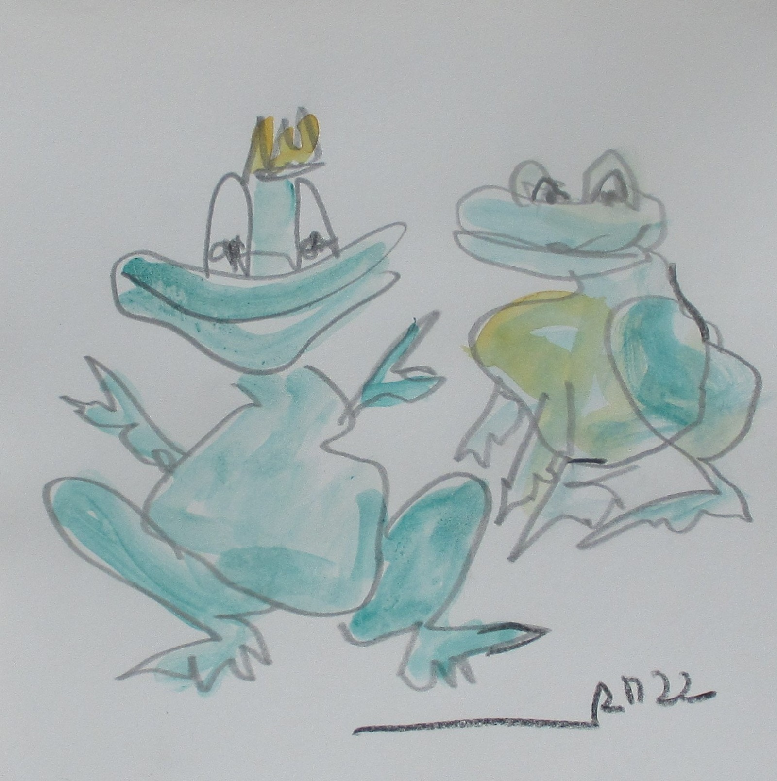 4 Frösche Froschkönige expressive Original Zeichnung auf Papier Tusche 4x20x20 cm 5