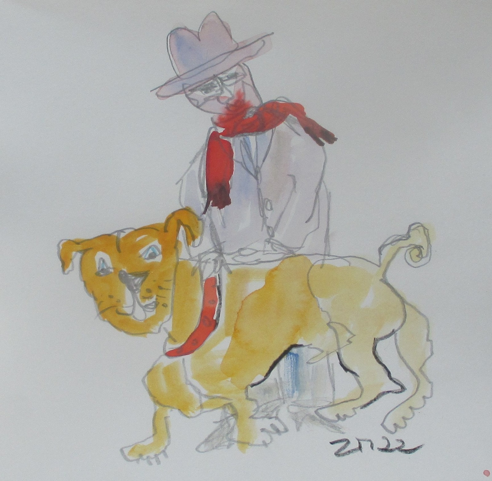 4 Hunde Bulldoggen expressive Original Zeichnung auf Papier Tusche 4x20x20 cm 3