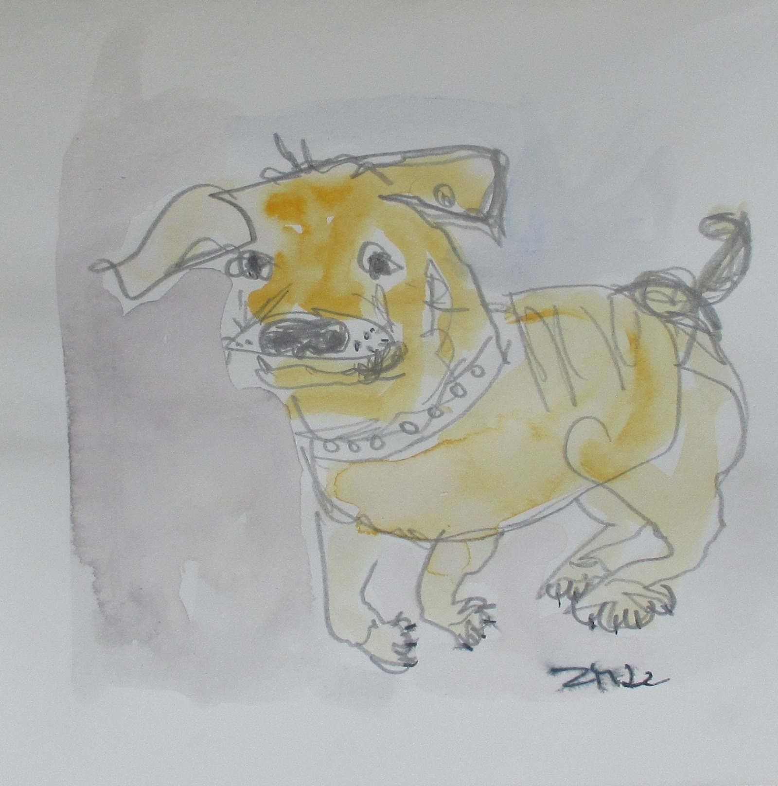 4 Hunde Bulldoggen expressive Original Zeichnung auf Papier Tusche 4x20x20 cm 9