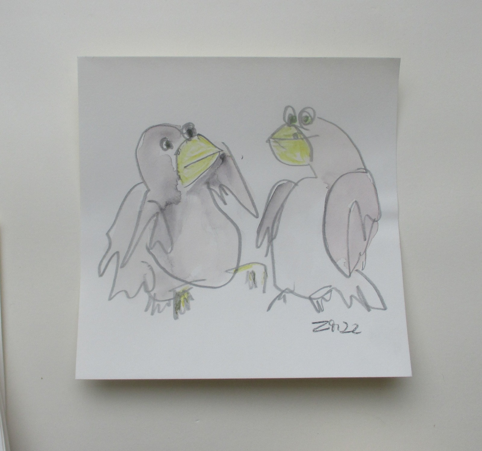 4 x wilde Vögel expressive Original Zeichnungen auf Papier Tusche 4x20x20 cm 6