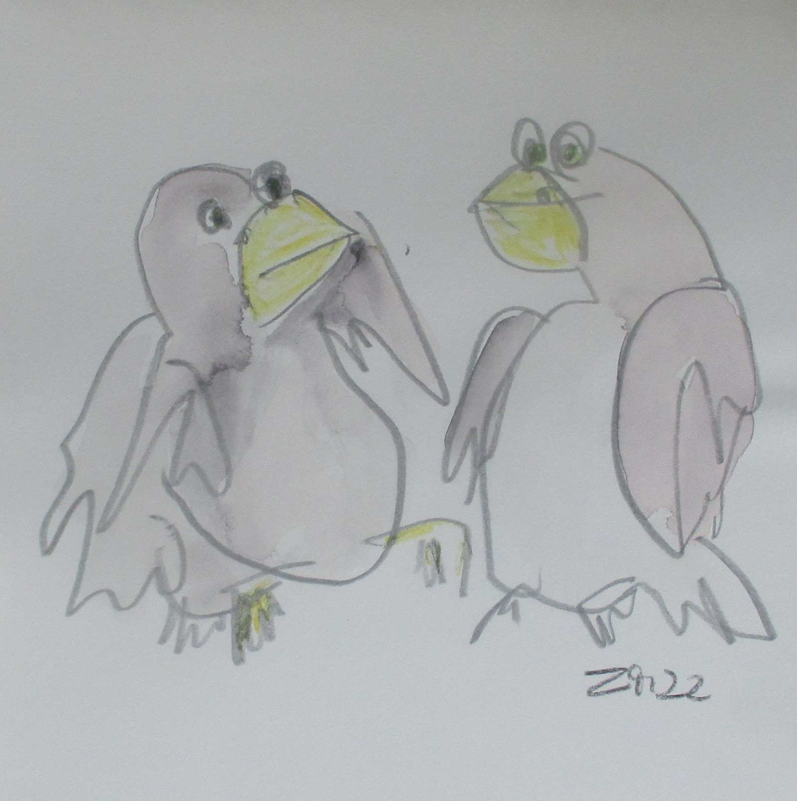 4 x wilde Vögel expressive Original Zeichnungen auf Papier Tusche 4x20x20 cm 7