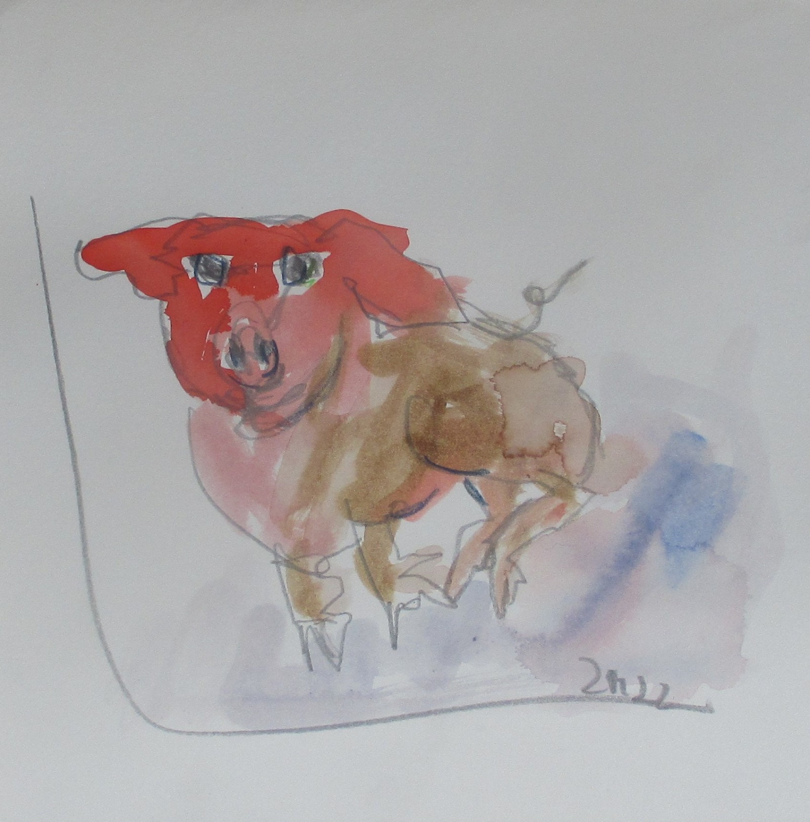 4 x wilde Schweine expressive Original Zeichnungen auf Papier Tusche 4x20x20 cm 9