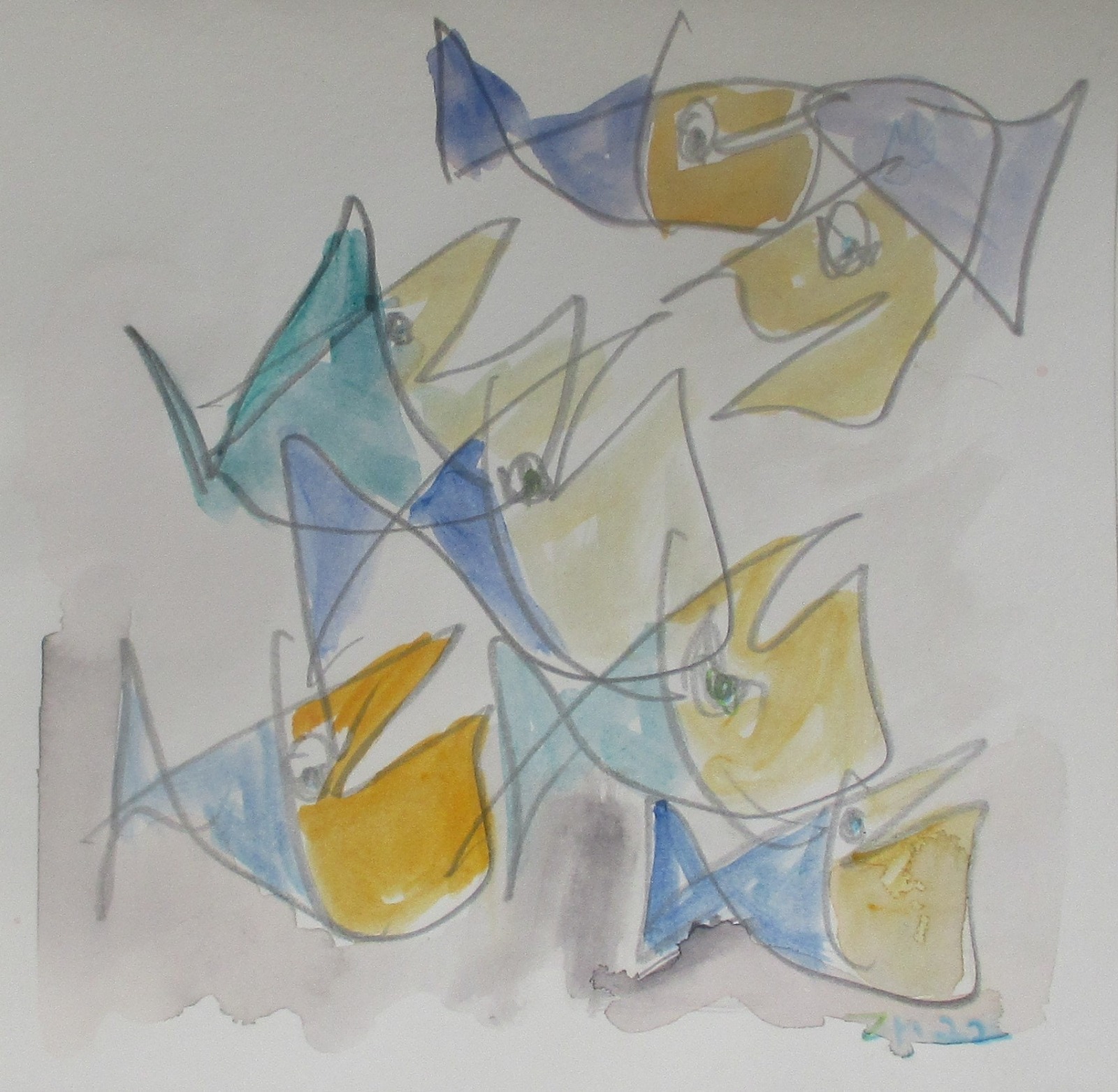 4 x wilde Frösche, Igel, Fische expressive Original Zeichnungen auf Papier Tusche 4x20x20 cm 9