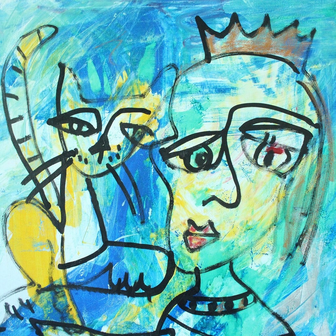 Königin und Katzen , Katzenfreundin Original, Malerei, 120x70cm Leinwand Kunst, Malerei, 6