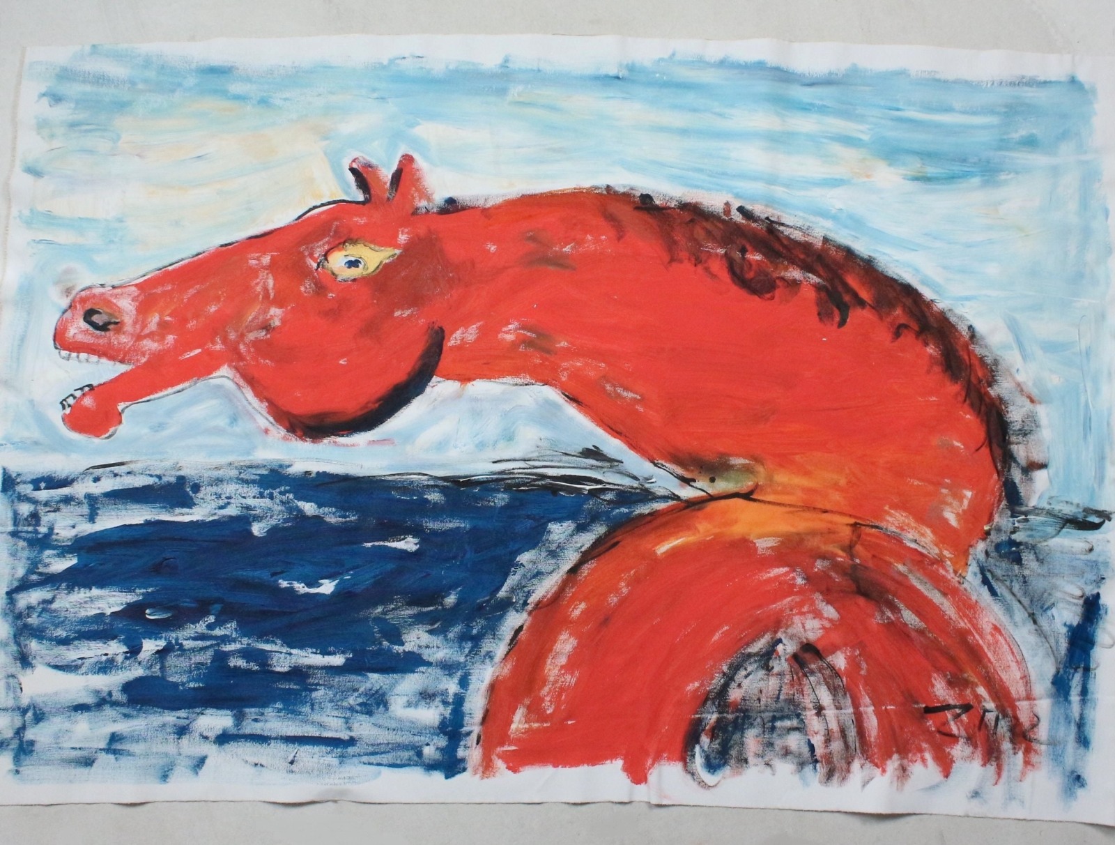 rotes Pferd Hengst xxl-Acrylbild - nicht aufgespannt - gerollt verschickt Kunstmuellerei
