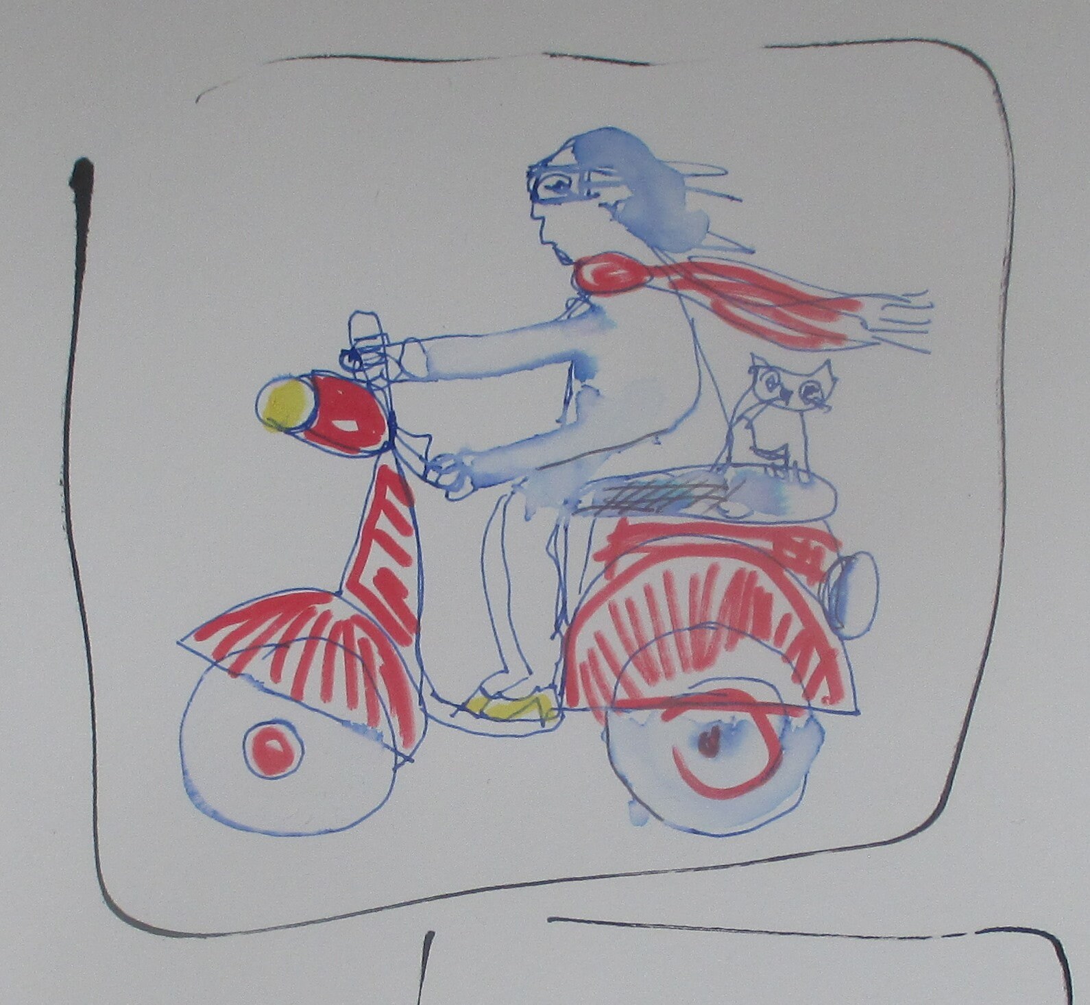 Roller fahren rote Vespa Schnecke - Zeichnung DinA4 original Din A4 Feder-Zeichnung Aquarelle 4