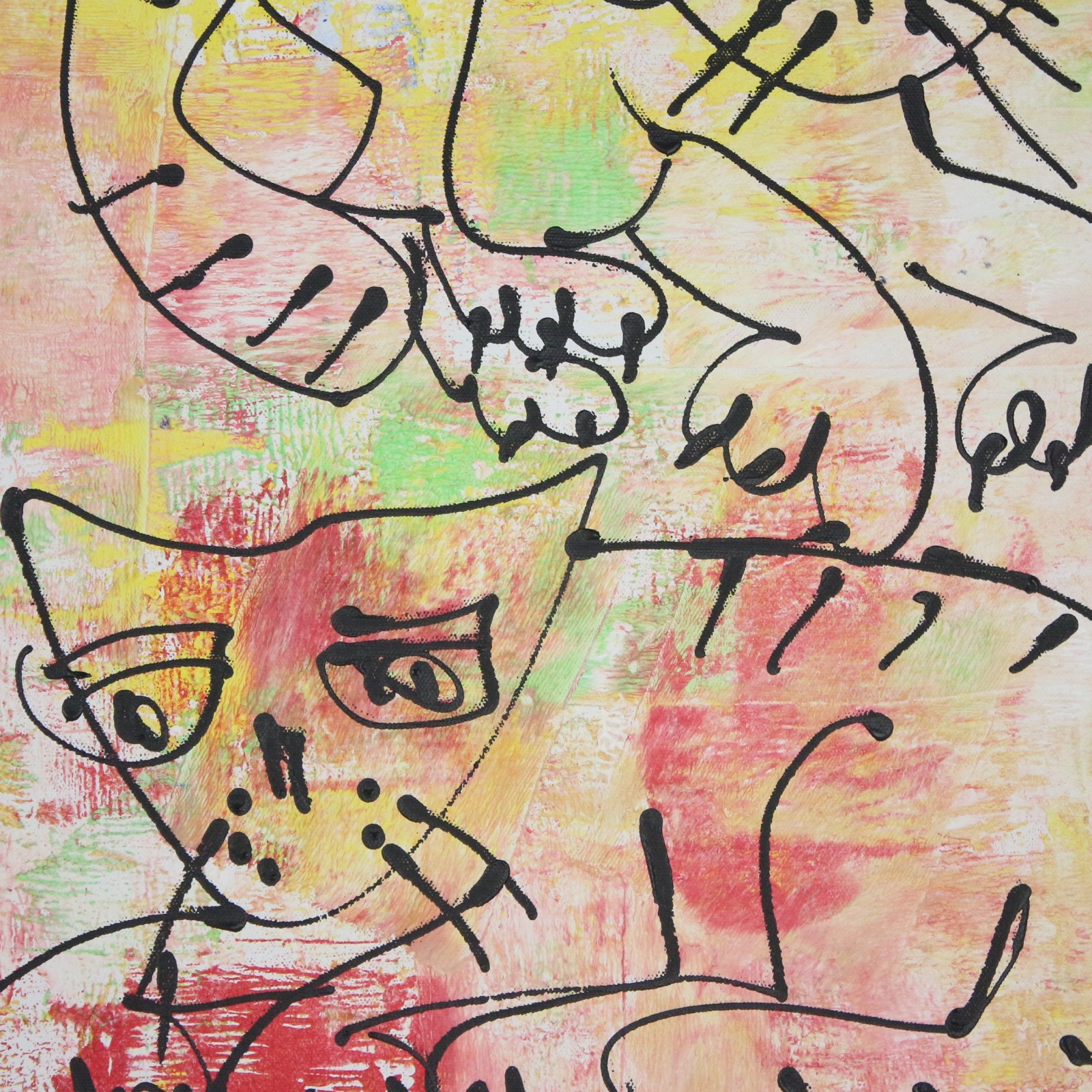 rot gelbe Katzen expressiv gezeichnet 60x50 cm Acrylmalerei Malerei 2