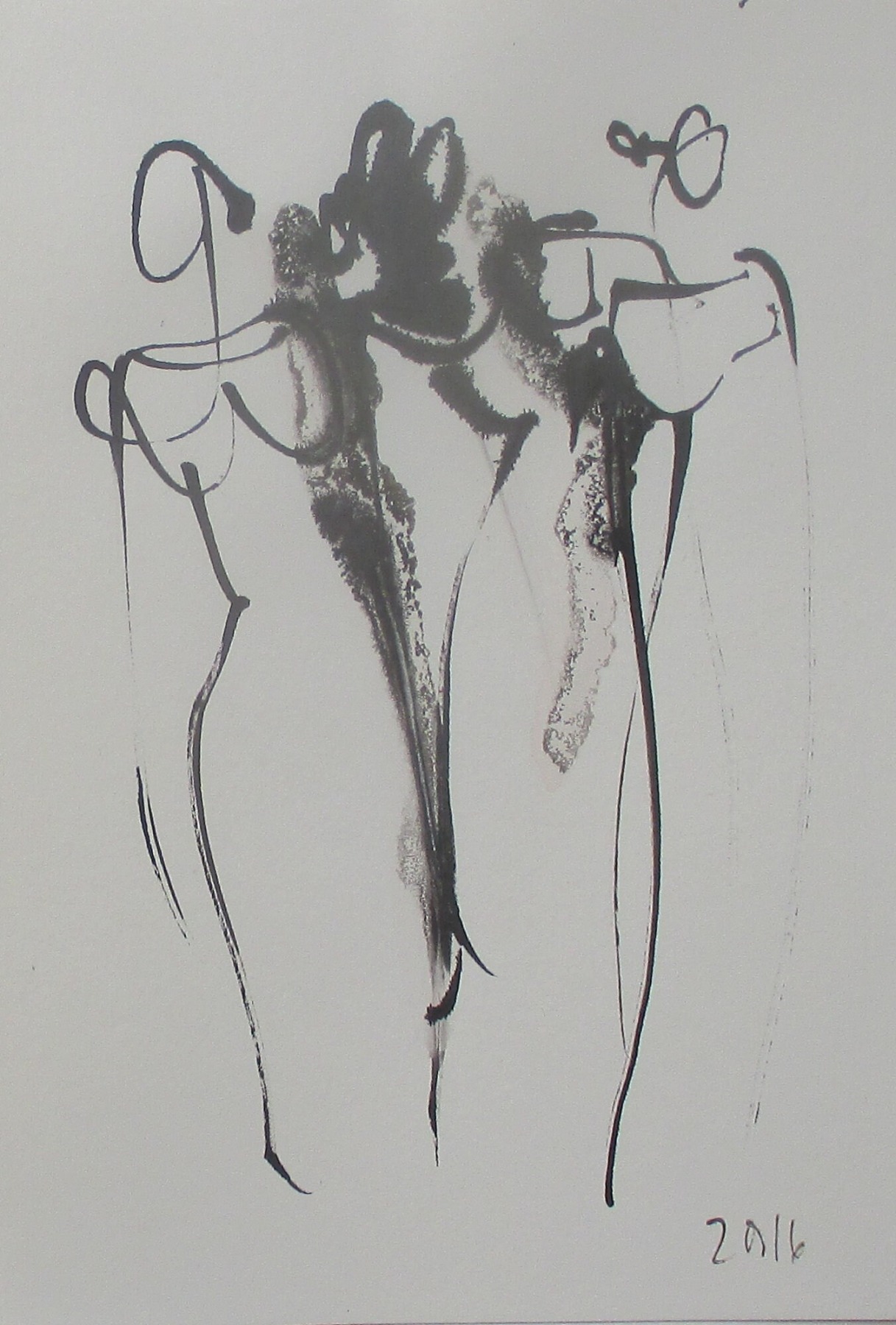 Frauen - 2 Zeichnungen - Tusche Gouache Aquarell 21x14 schwarz weiss 3