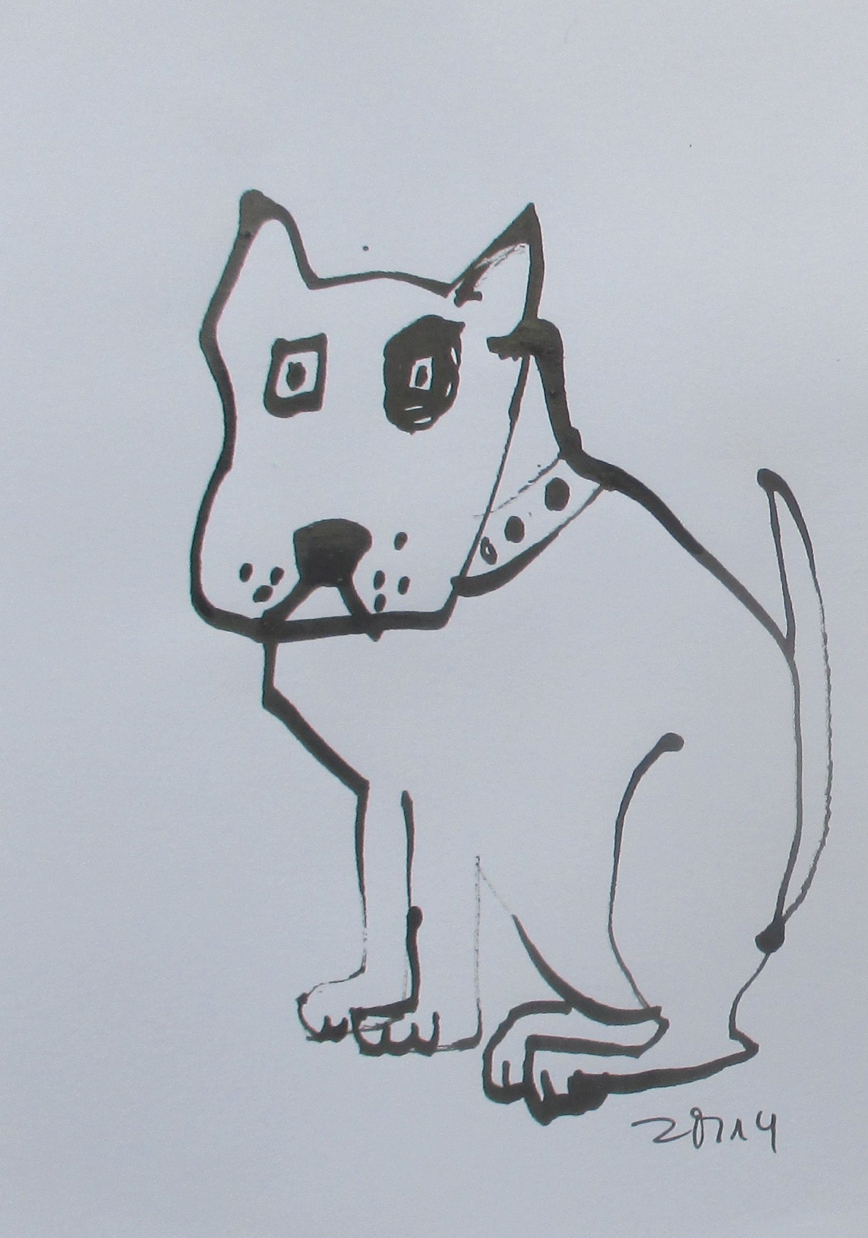 Bulli und Bobtail 2 Zeichnungen Original Tusche Gouache Tier Hunde Aquarell 21x14 DinA5 2