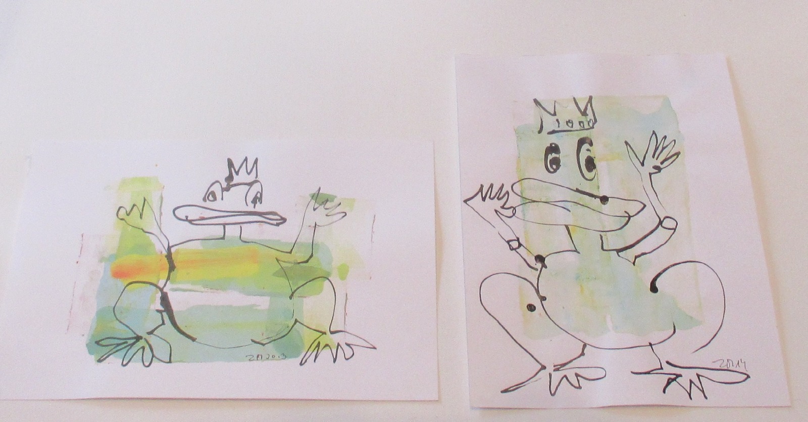 Froschkönige 2 lustige Original Zeichnungen auf Papier Tusche Aquarell- je 30x21 cm 2