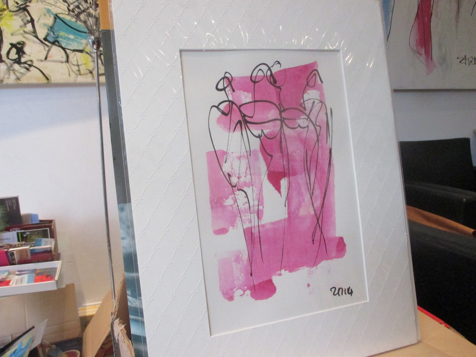 elegante pinke Mädchen Original Zeichnung auf Künstlerpapier - 32x24cm in PP 30x40 mit Bambusfeder