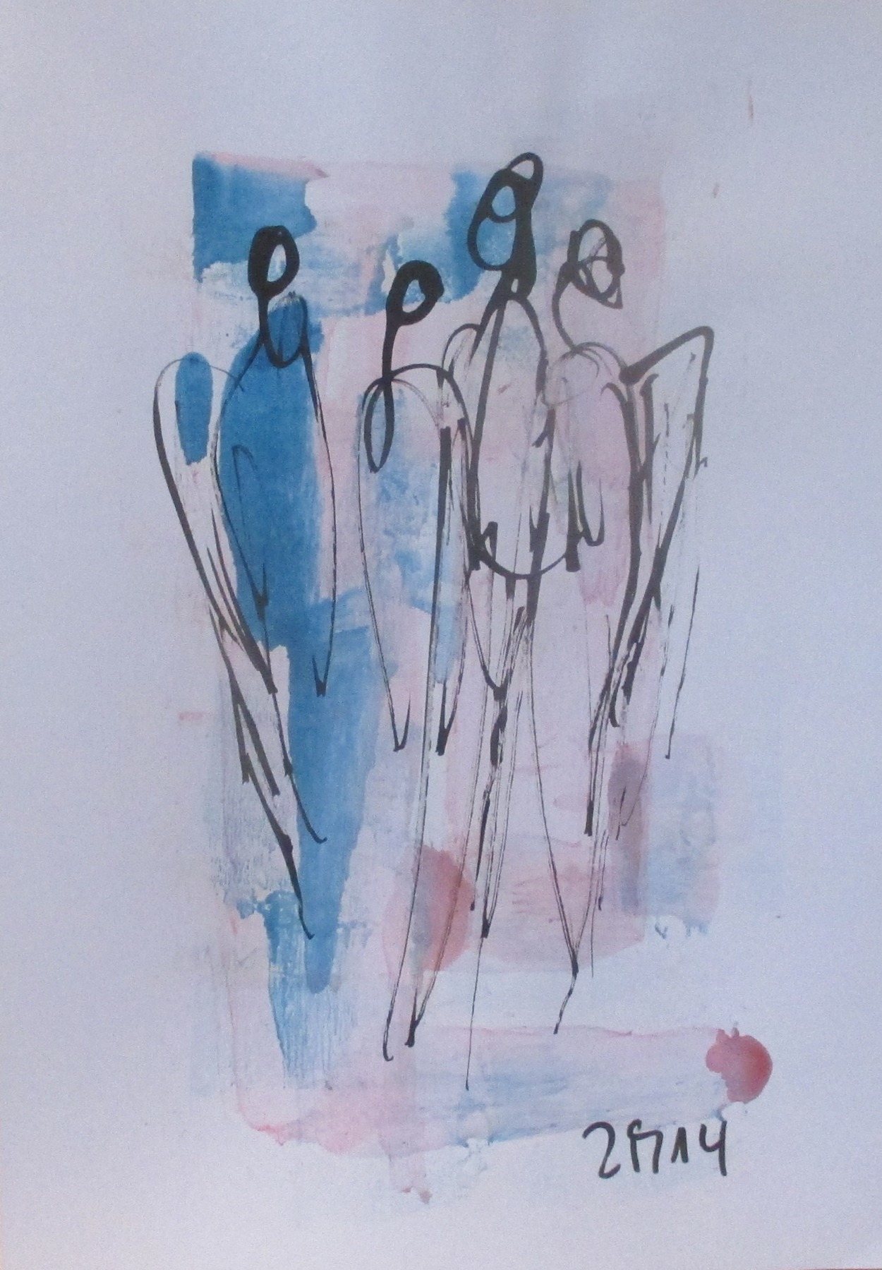 Engel und Frauen Pastell blau rose 2 x 30x21 Original Feder-Zeichnungen Aquarell Tusche 6