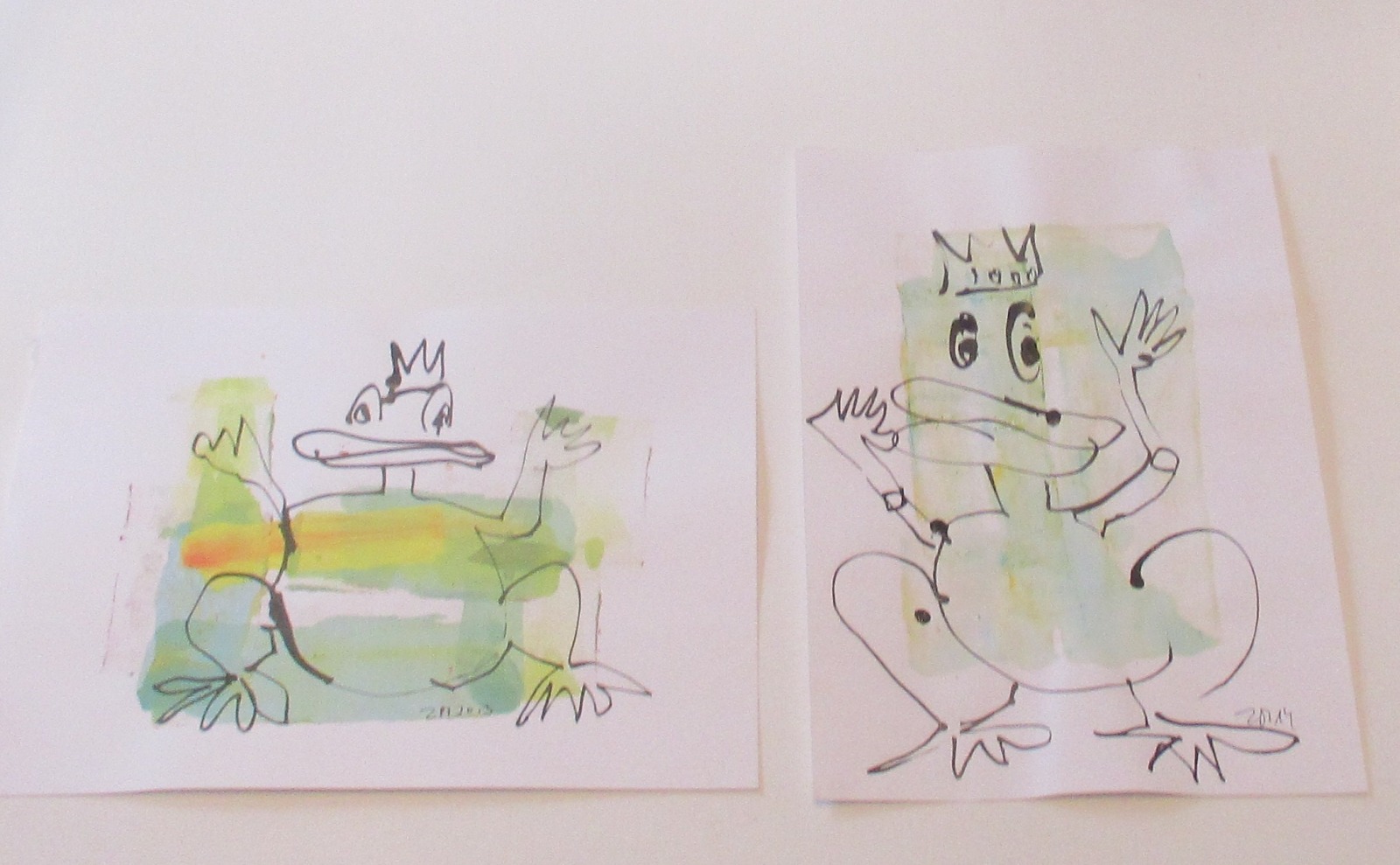 Froschkönige 2 lustige Original Zeichnungen auf Papier Tusche Aquarell- je 30x21 cm 4