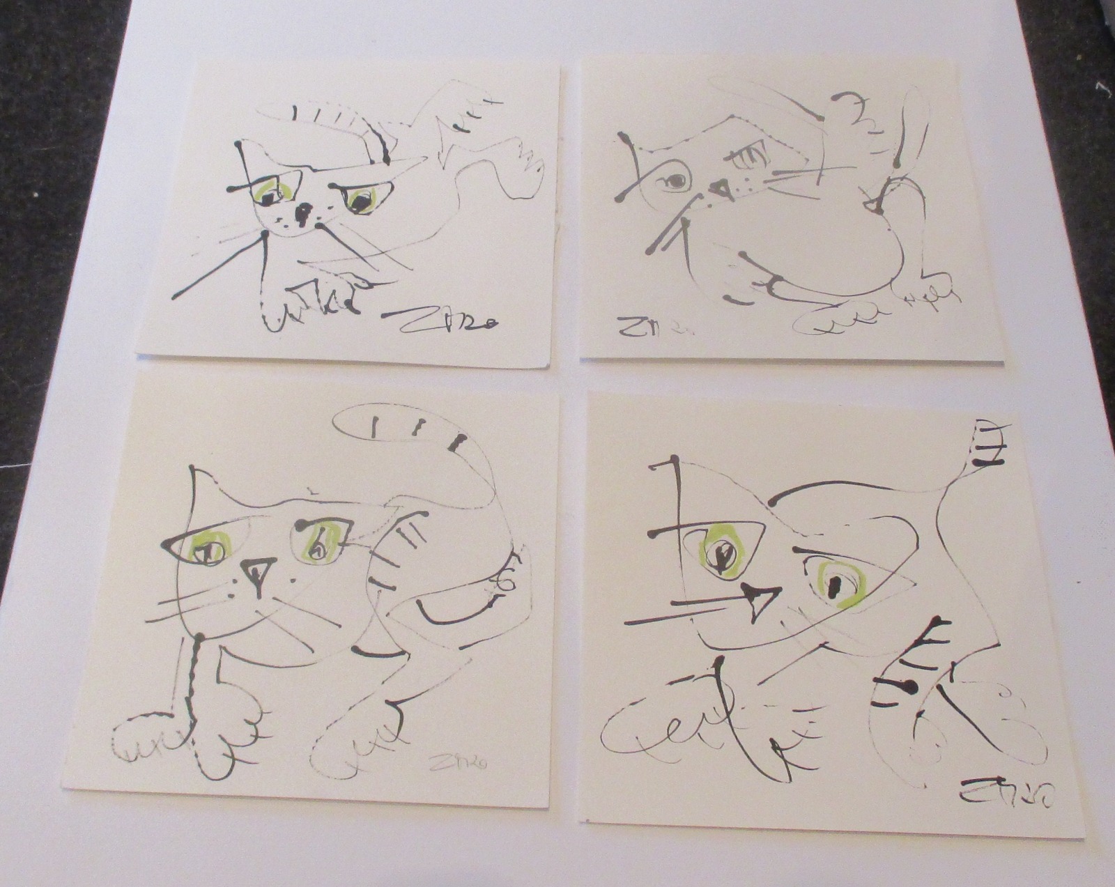 wilde schwarz-weiss Katze expressive Original Zeichnung auf Papier Tusche -20x20 cm 6