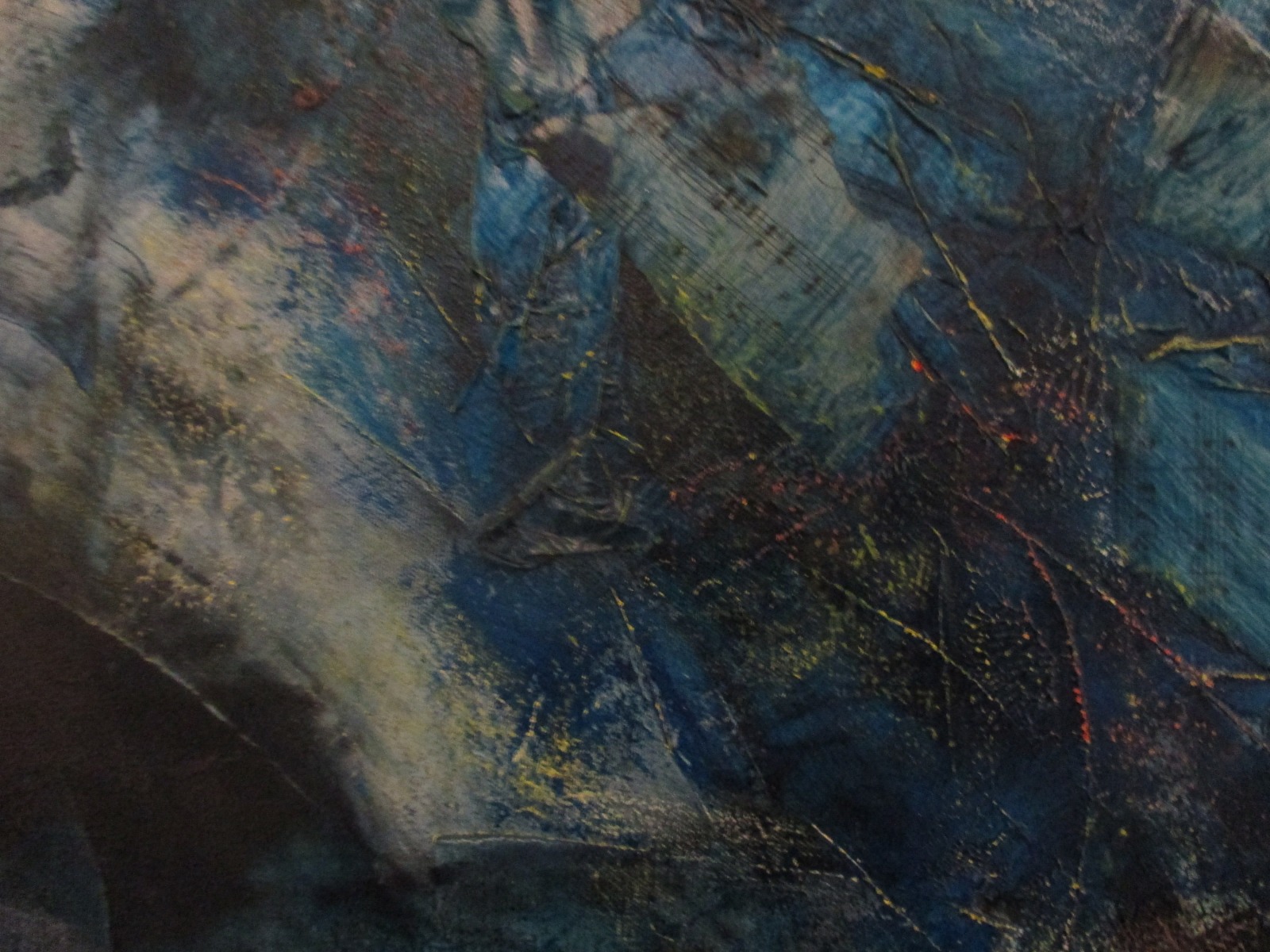 abstraktes blaues Ölbild - Materialcollage mixedmedia 100x80cm Originalmalerei Sonja